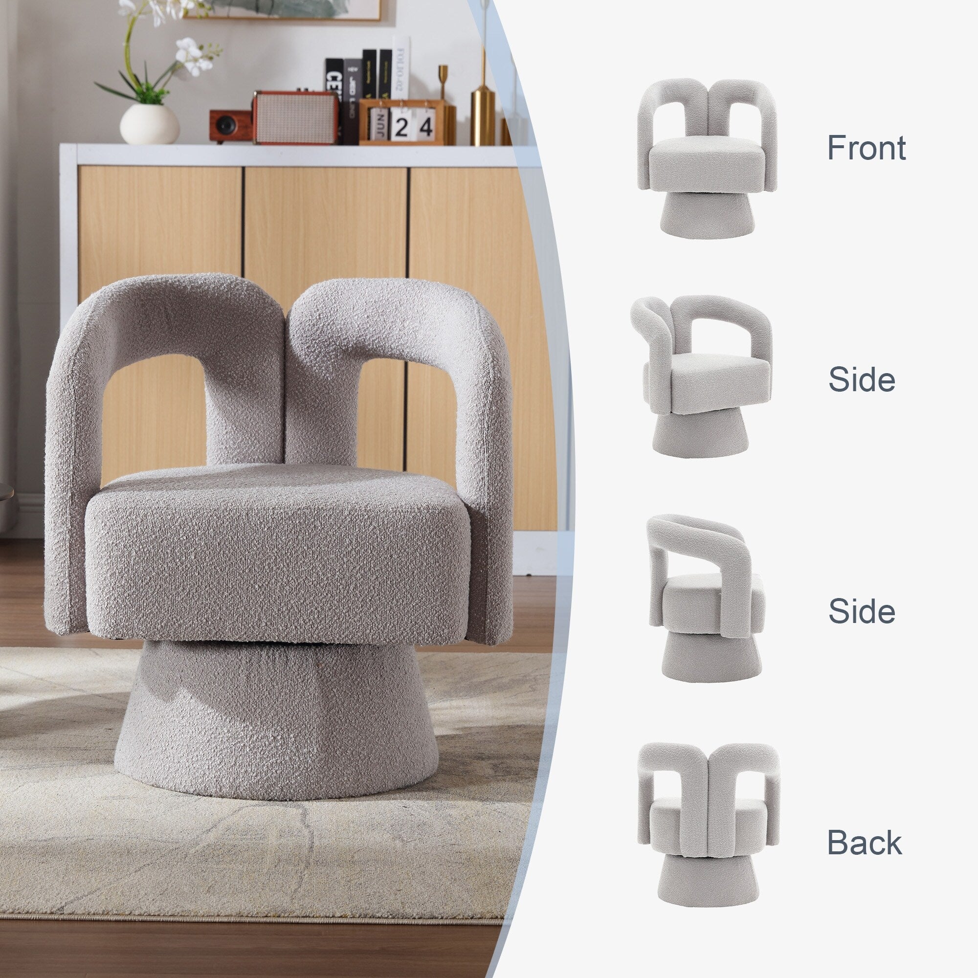 Fauteuils d'appoint pivotants à 360 degrés rembourrés Boucle de HOMEFUN