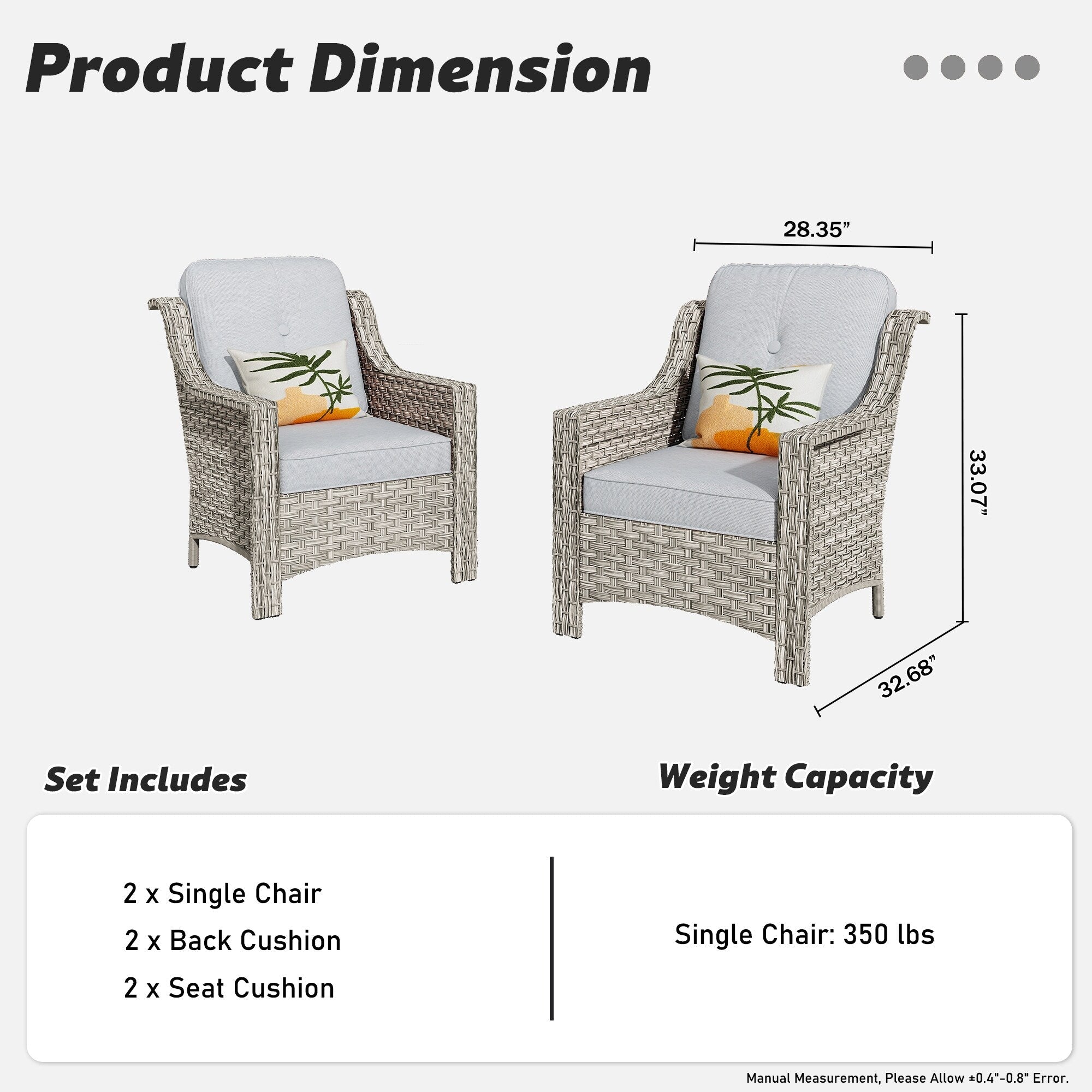Ensemble de 2 chaises de patio d'extérieur en rotin et osier à dossier haut HOOOWOOO
