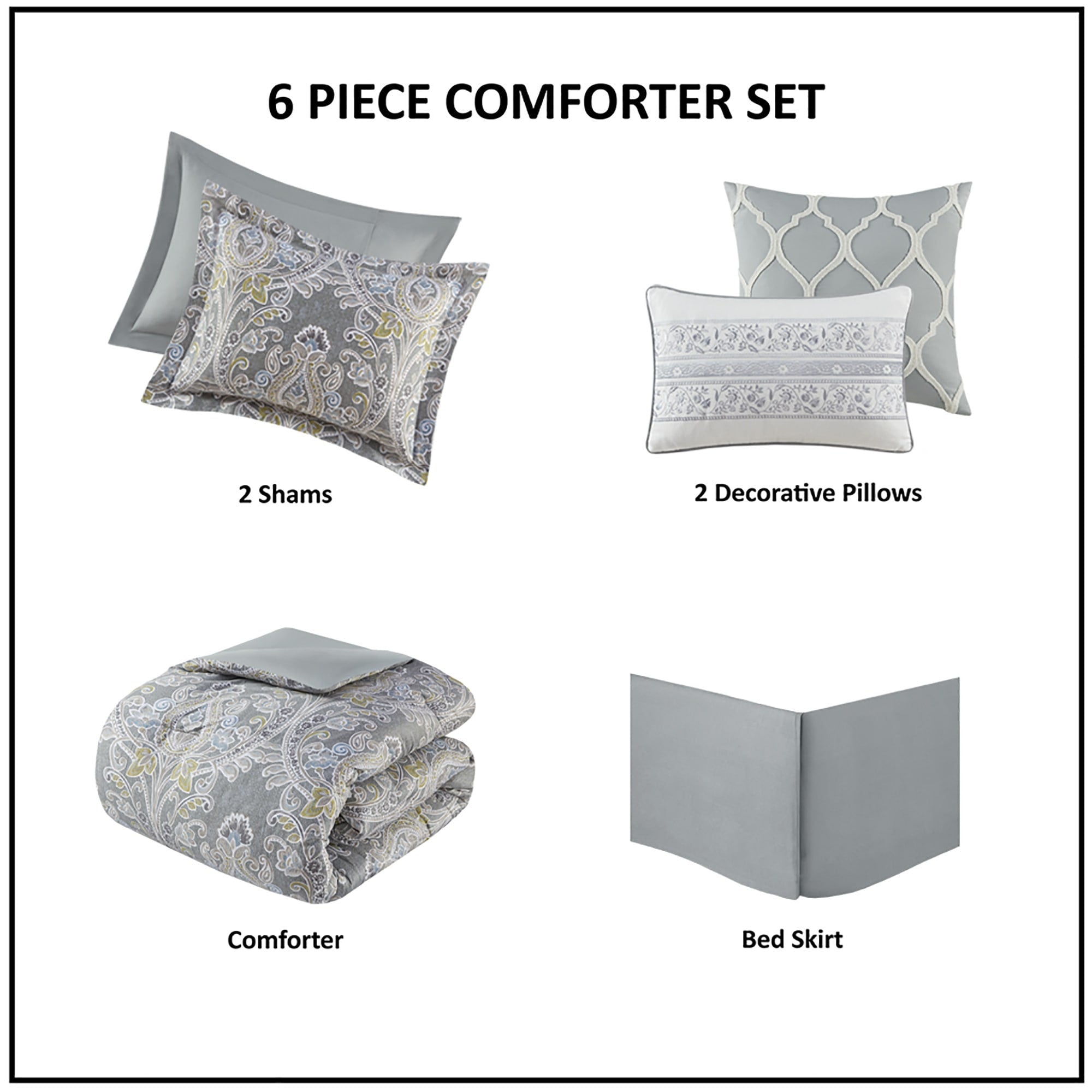 Ensemble de couette en coton gris à motif damassé Harbor House Hallie, 6 pièces