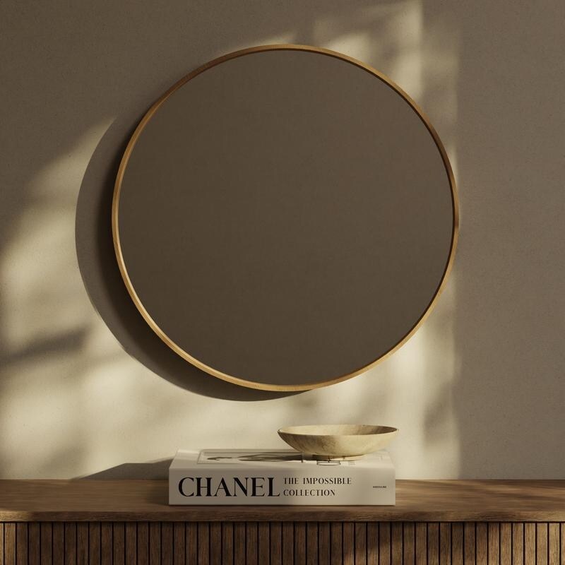 Miroir mural rond classique de style ferme avec cadre en bois