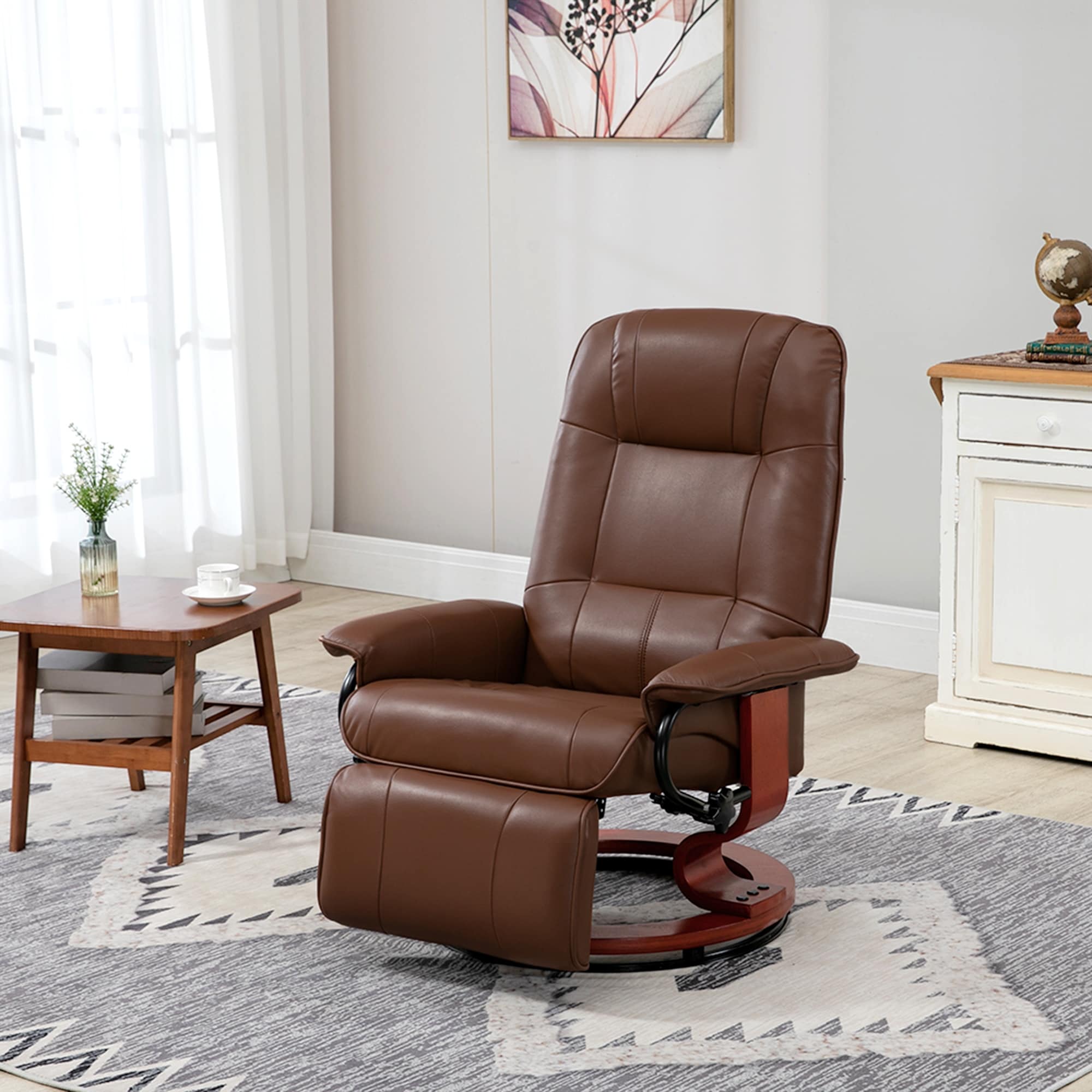Fauteuil inclinable manuel pivotant et réglable en similicuir HomCom avec repose-pieds confortable et relaxant