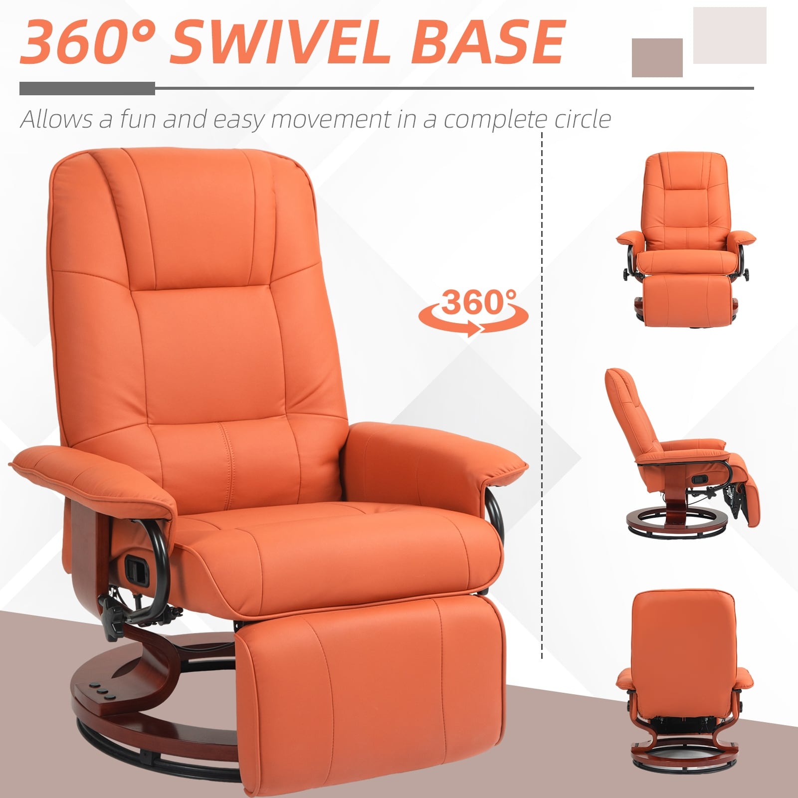 Fauteuil inclinable manuel pivotant et réglable en similicuir HomCom avec repose-pieds confortable et relaxant