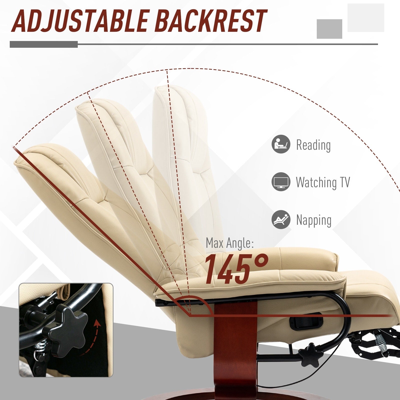 Fauteuil inclinable manuel pivotant et réglable en similicuir HomCom avec repose-pieds confortable et relaxant