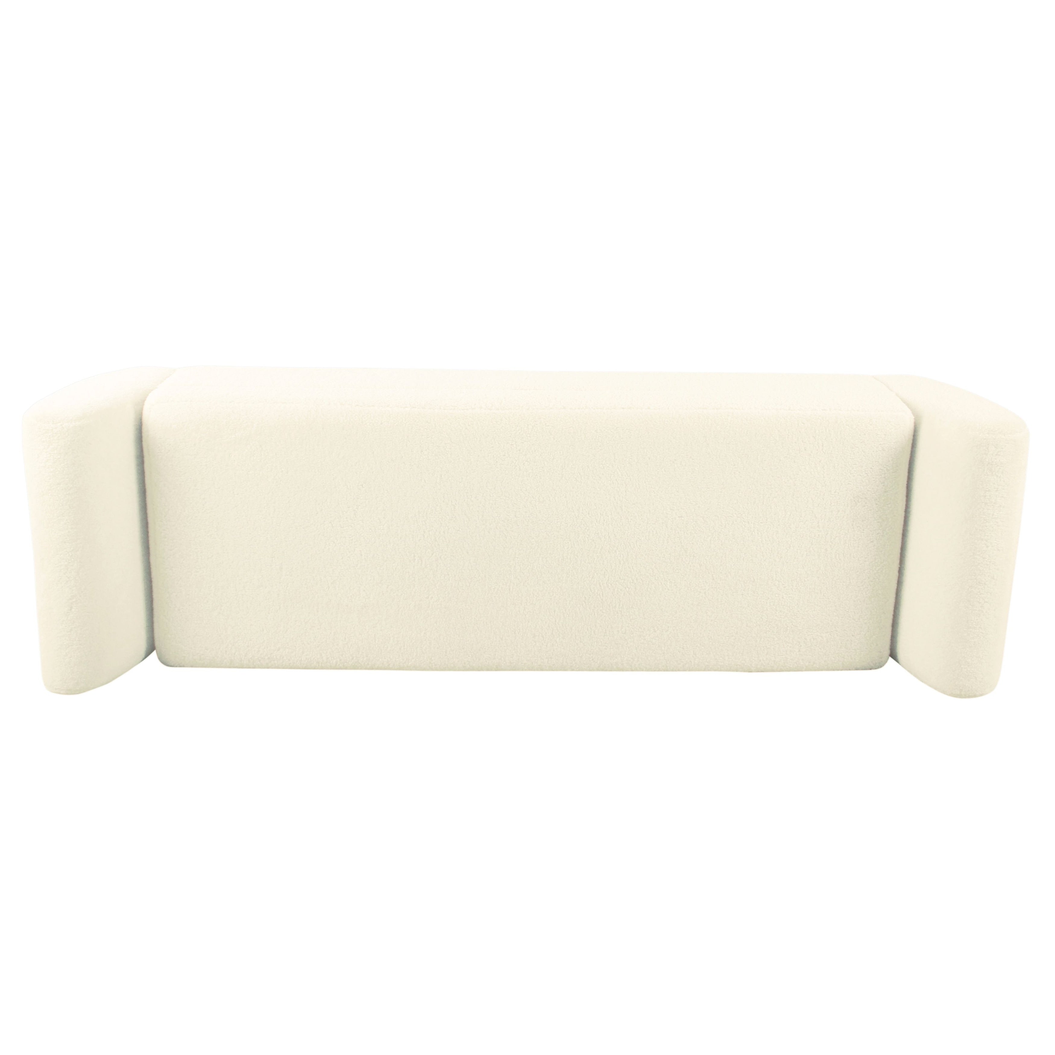 Banc de rangement moderne en sherpa avec pieds en bois HomePop