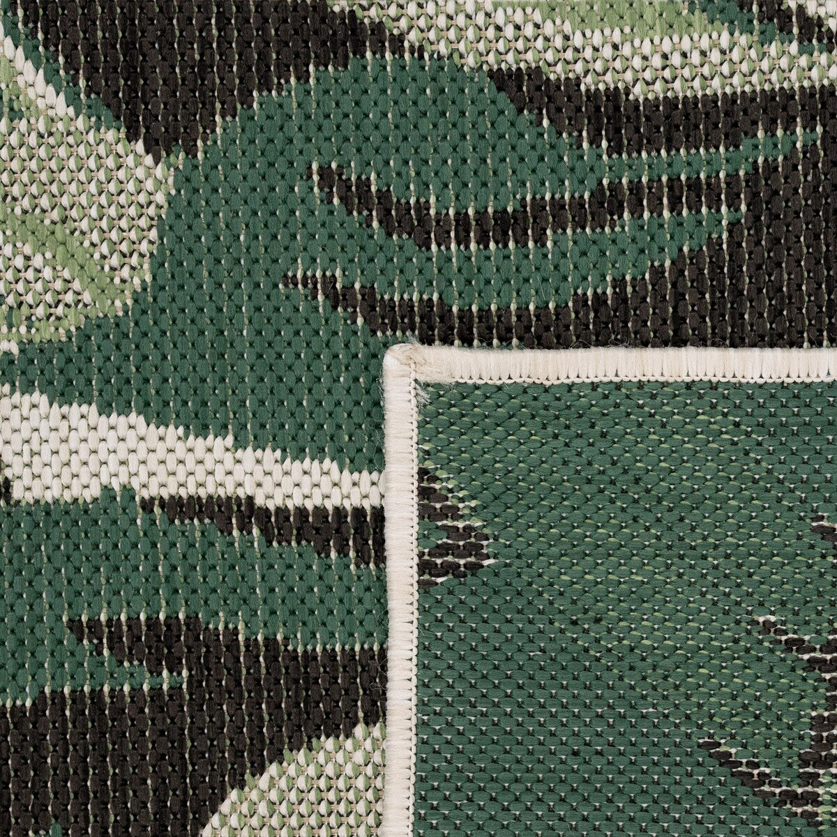 Tapis d'intérieur et d'extérieur motif feuilles de palmier tropicales pour terrasse en vert beige