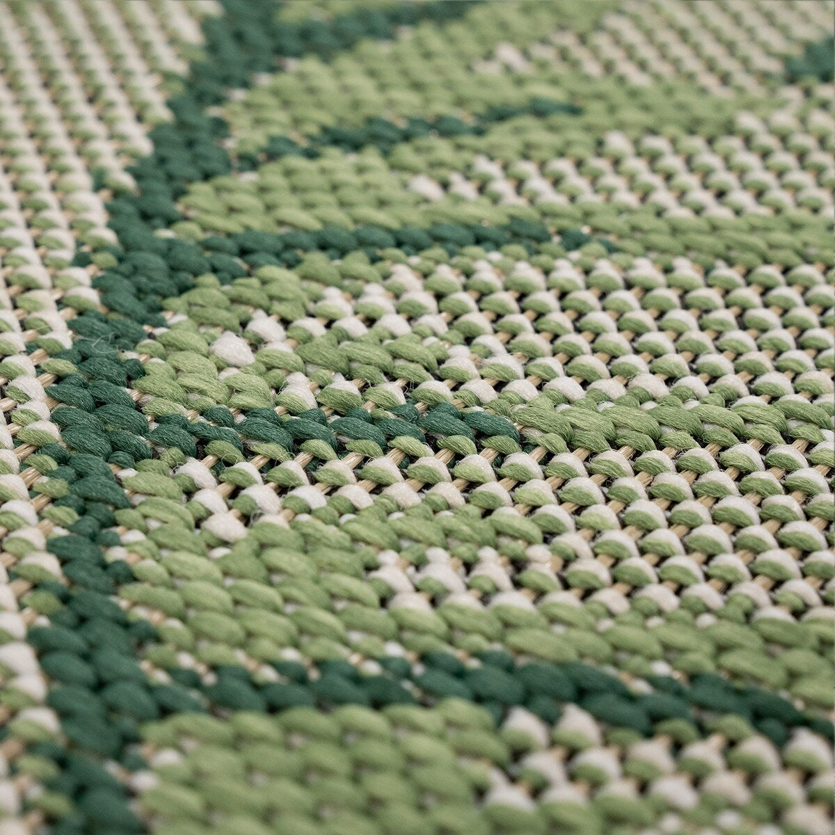 Tapis d'intérieur et d'extérieur motif feuilles de palmier tropicales pour terrasse en vert beige