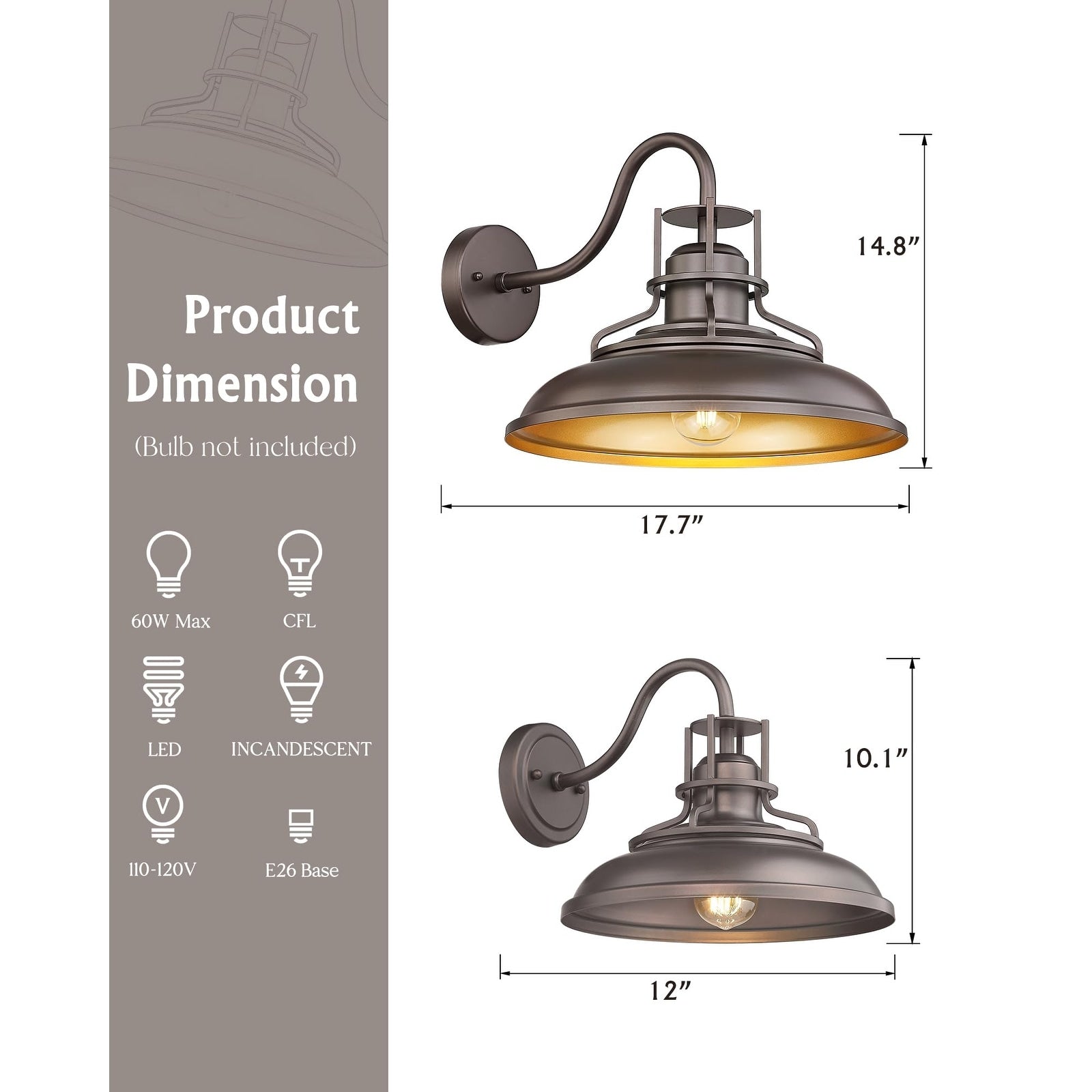 Appliques murales d'intérieur et d'extérieur, appliques murales à col de cygne, lampe murale de ferme vintage, finition bronze huilé