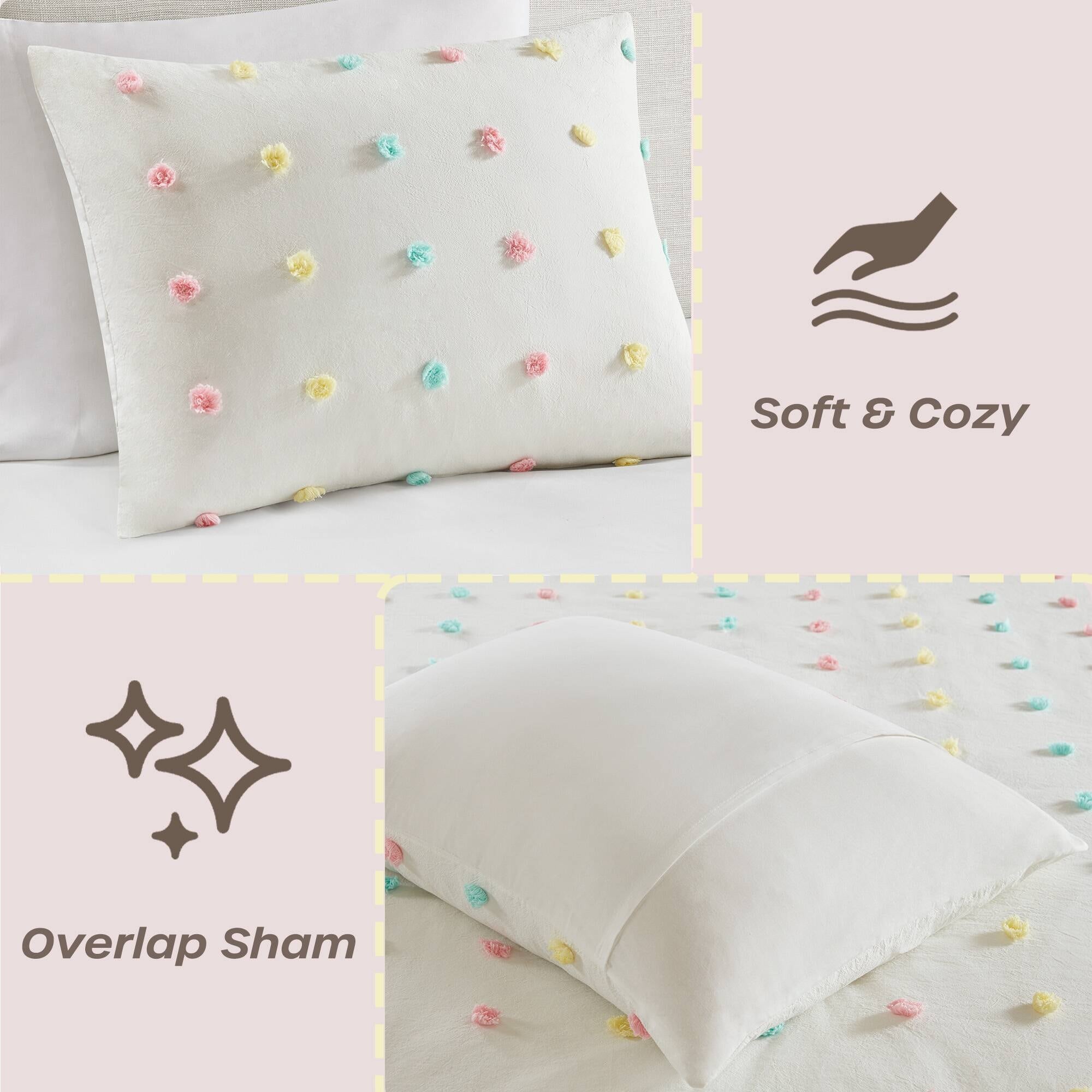 Parure de lit en jacquard de coton à pompons Ensley pour enfants, design intelligent, avec coussins décoratifs