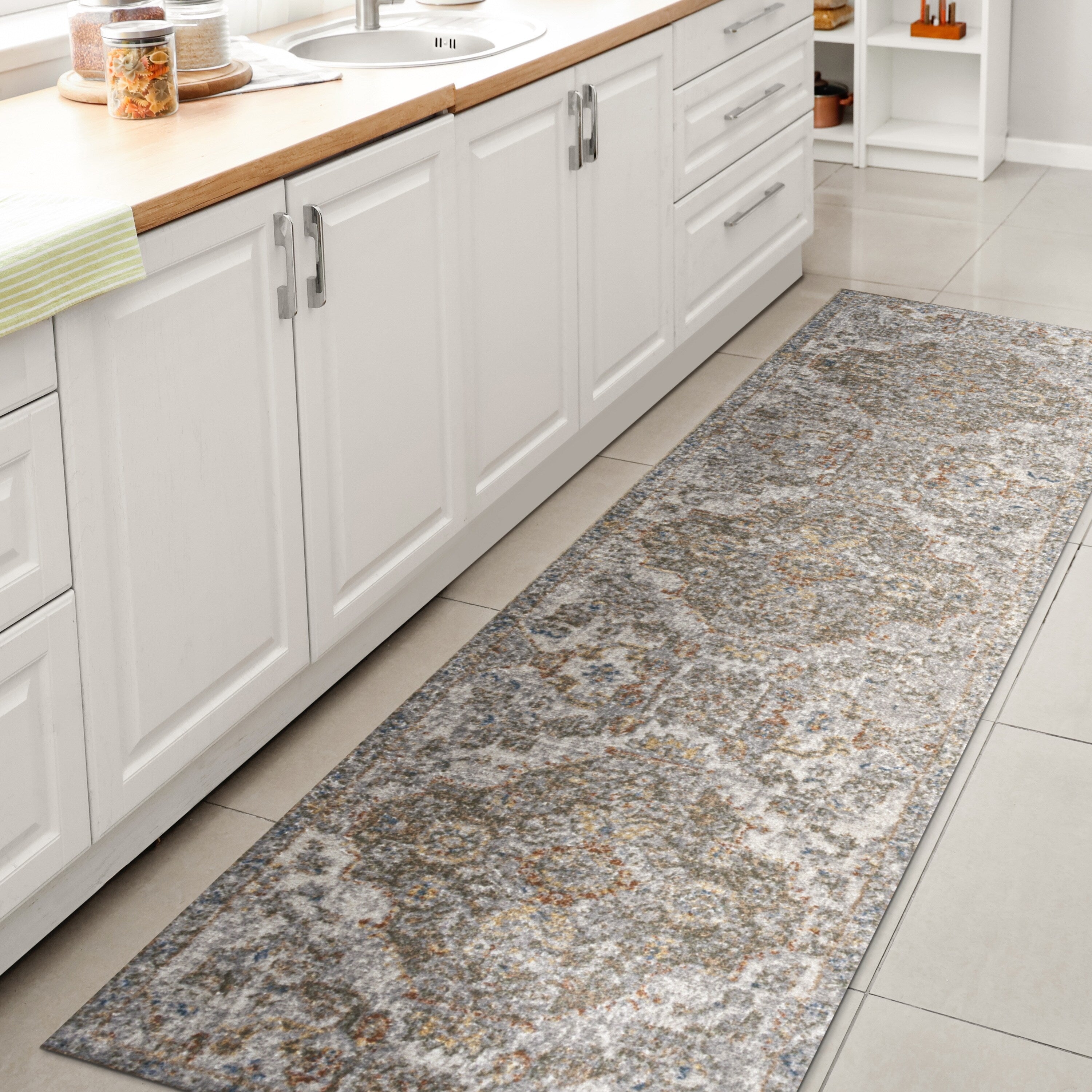 Tapis à poils ras JONATHAN Y Brandy Bohemian Medallion, lavable en machine, couleur crème/terra