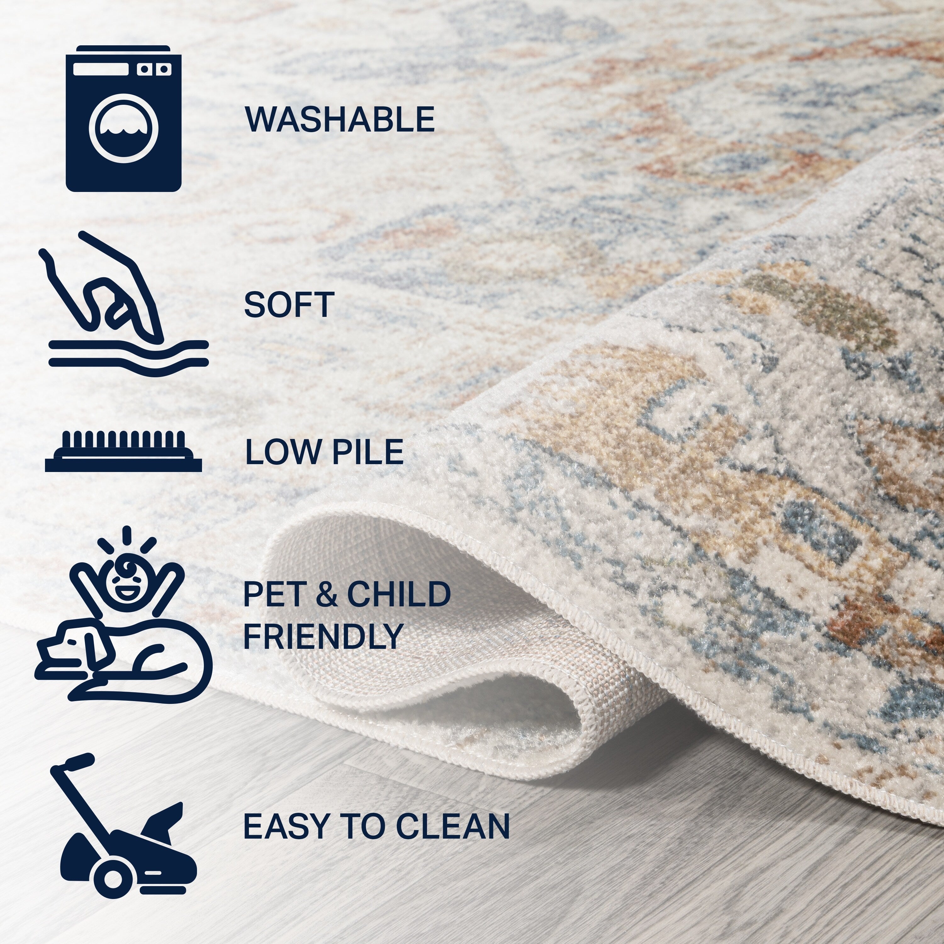 Tapis à poils ras JONATHAN Y Brandy Bohemian Medallion, lavable en machine, couleur crème/terra