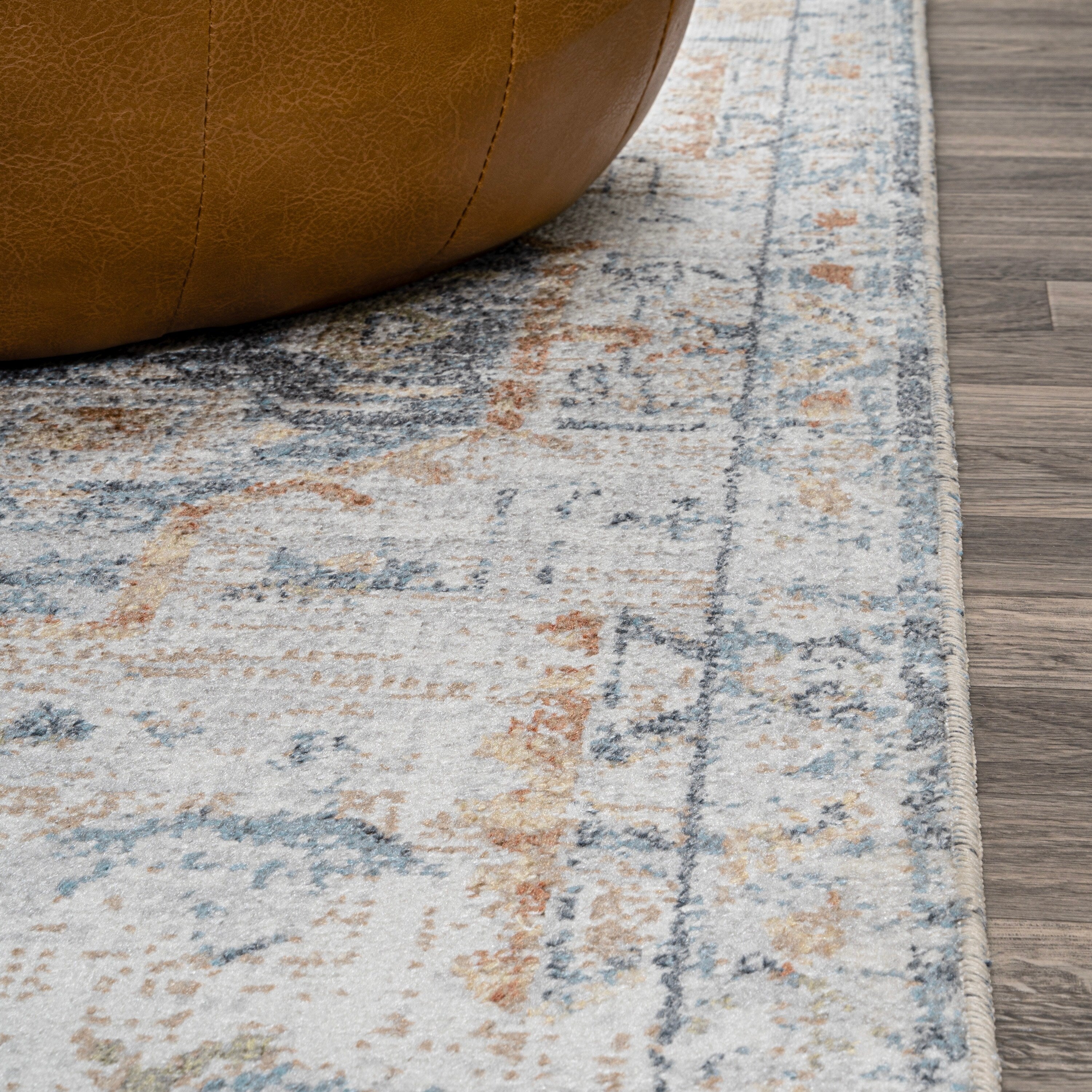 Tapis à poils ras JONATHAN Y Brandy Bohemian Medallion, lavable en machine, couleur crème/terra