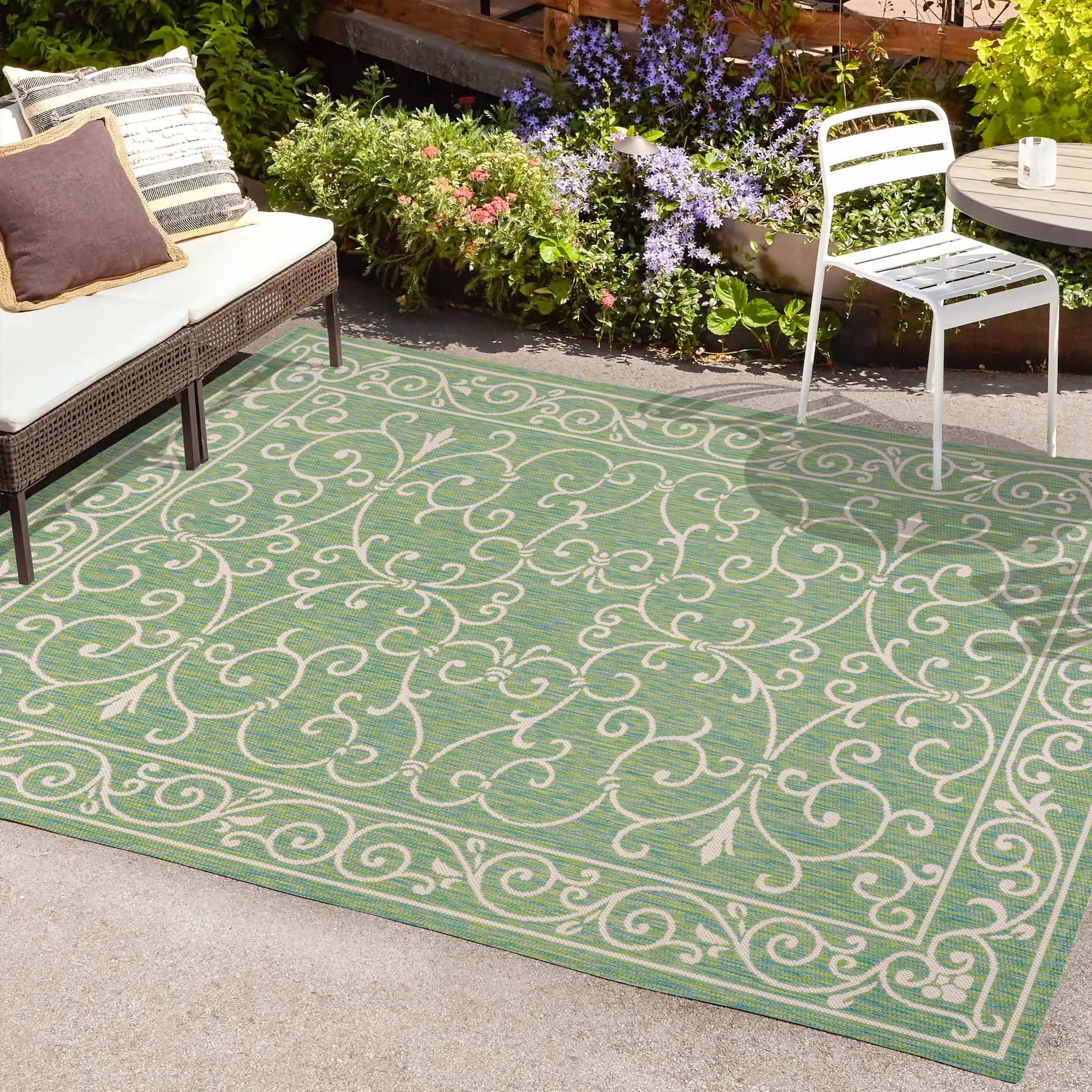 Tapis d'intérieur/extérieur à tissage texturé en filigrane JONATHAN Y