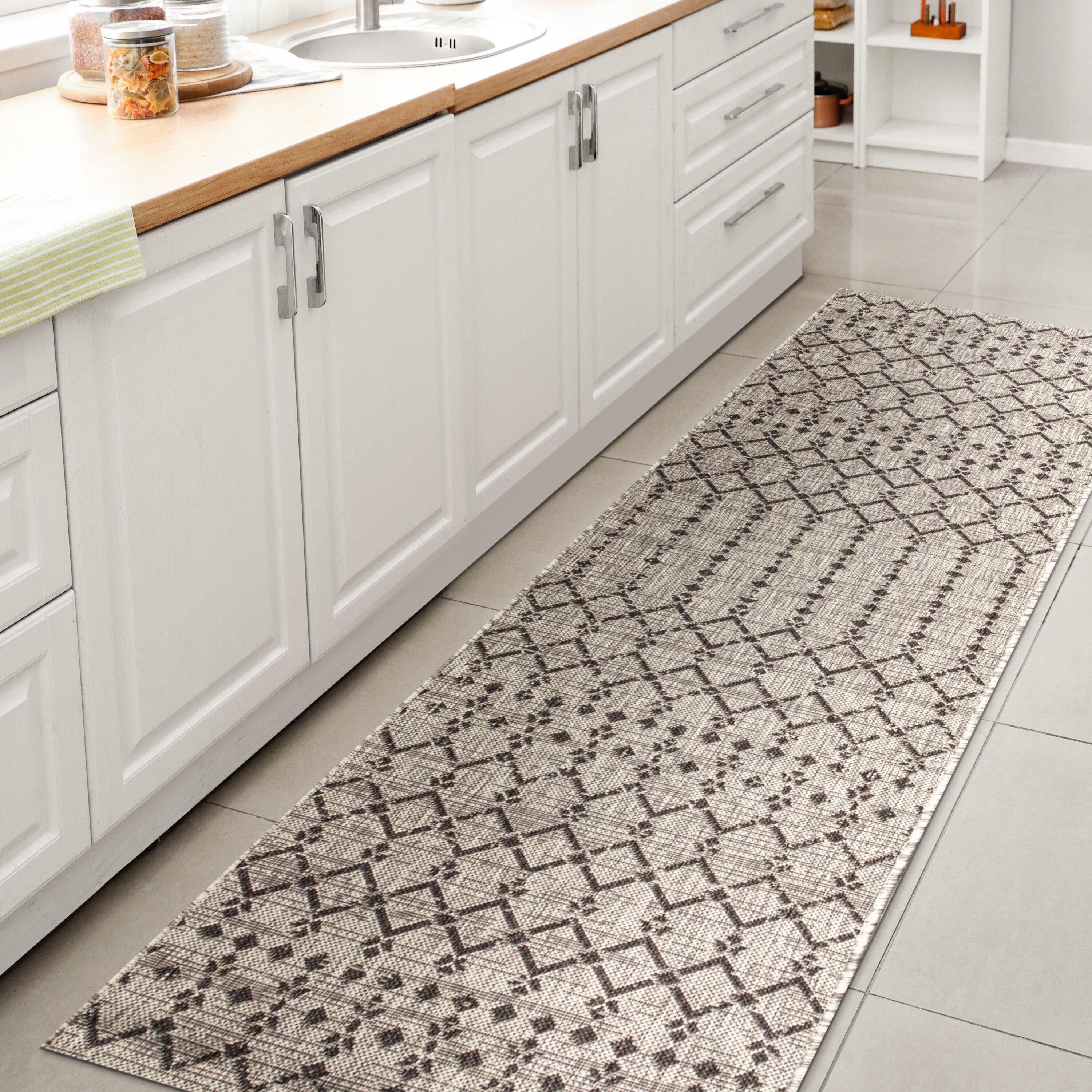 Tapis d'intérieur/extérieur à tissage géométrique marocain JONATHAN Y Trebol