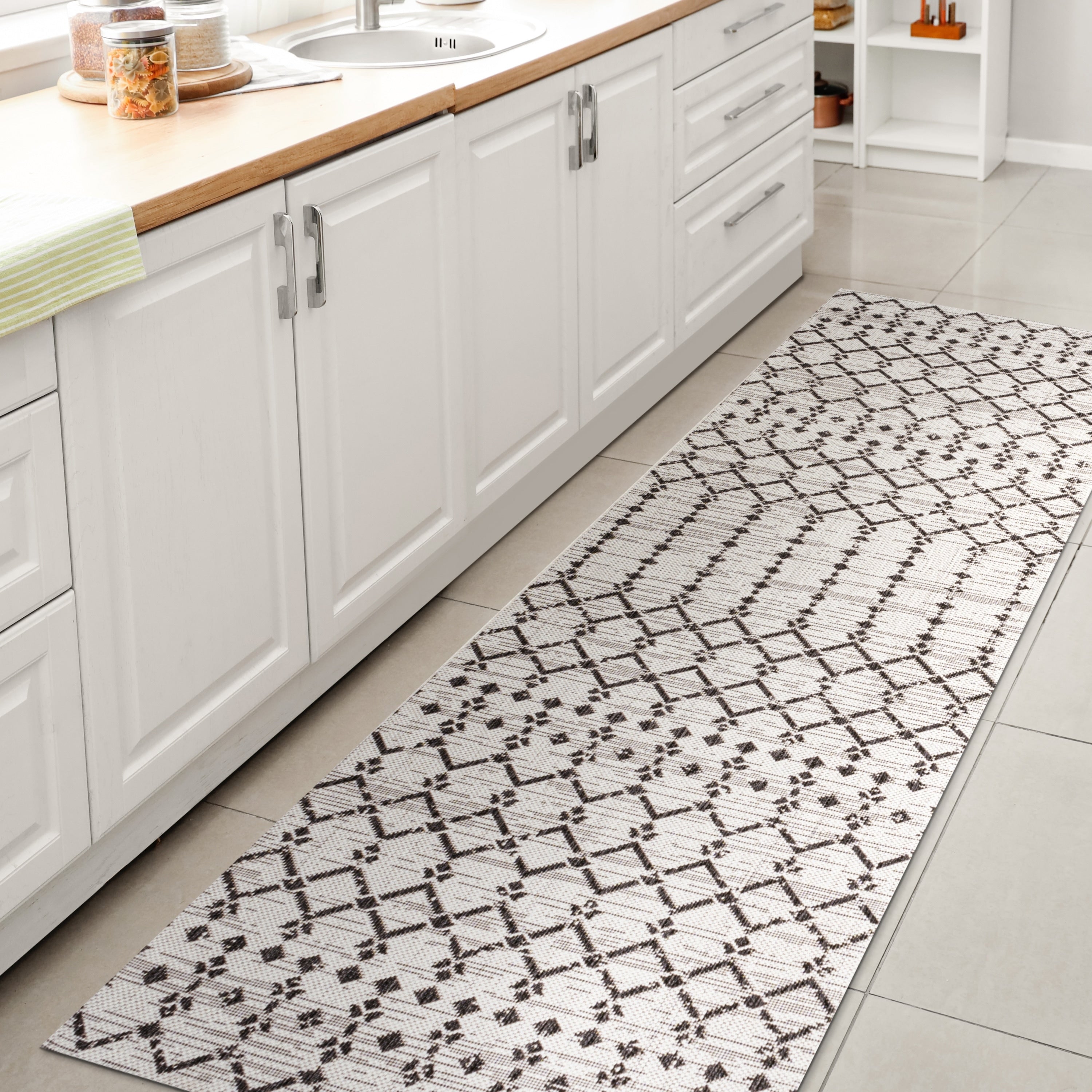 Tapis d'intérieur/extérieur à tissage géométrique marocain JONATHAN Y Trebol