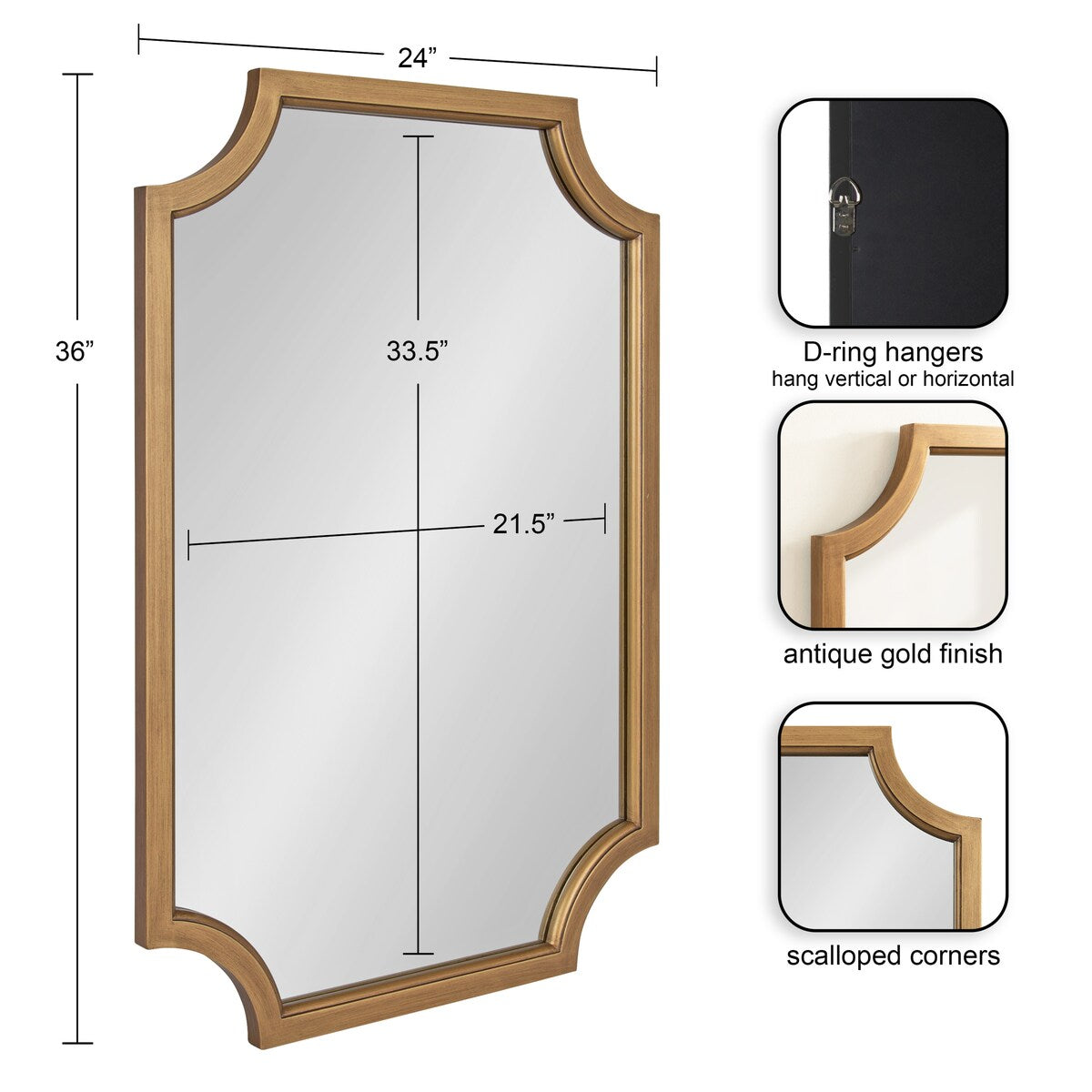 Miroir encadré en bois festonné Kate et Laurel Hogan