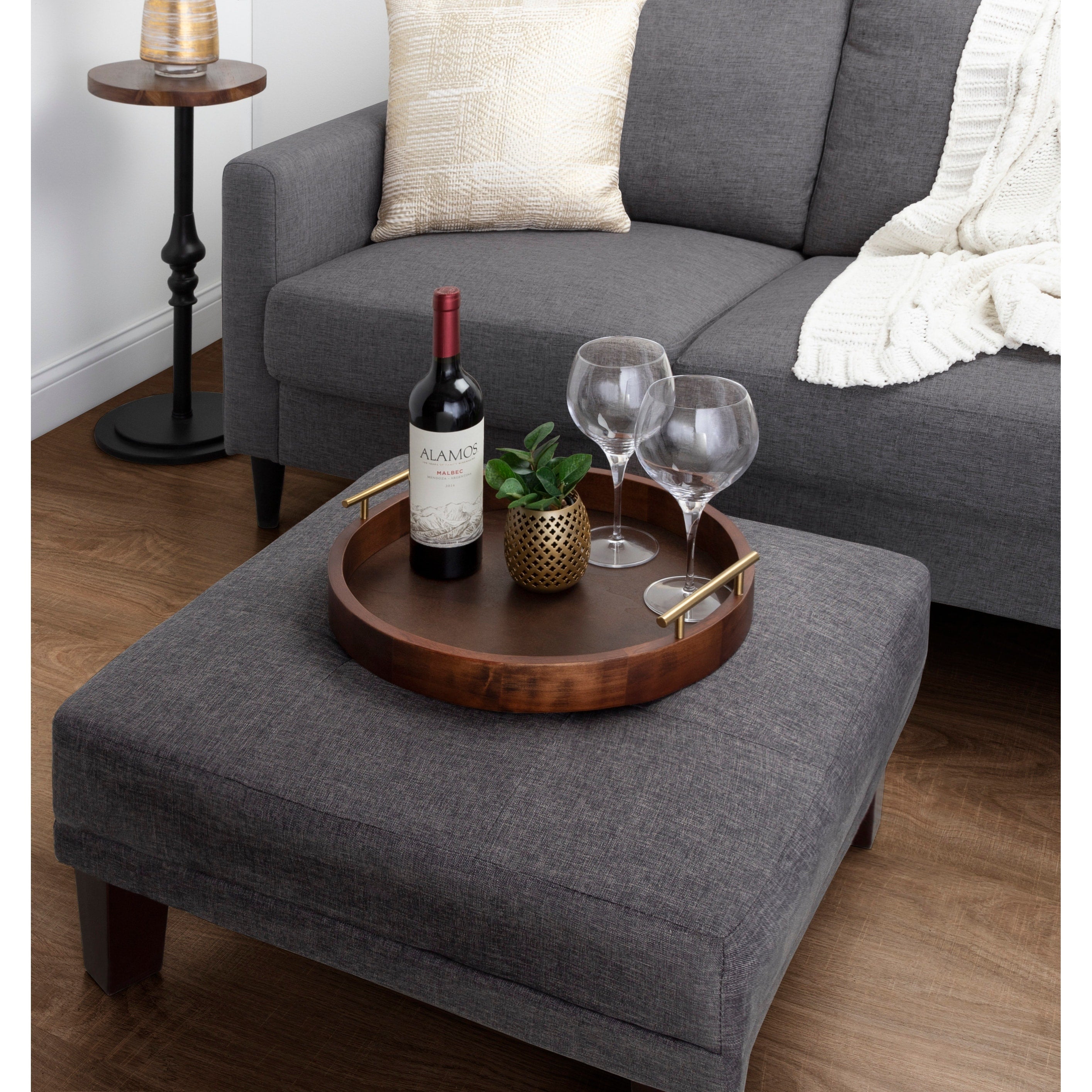 Plateau décoratif rond Kate et Laurel Lipton avec poignées en métal