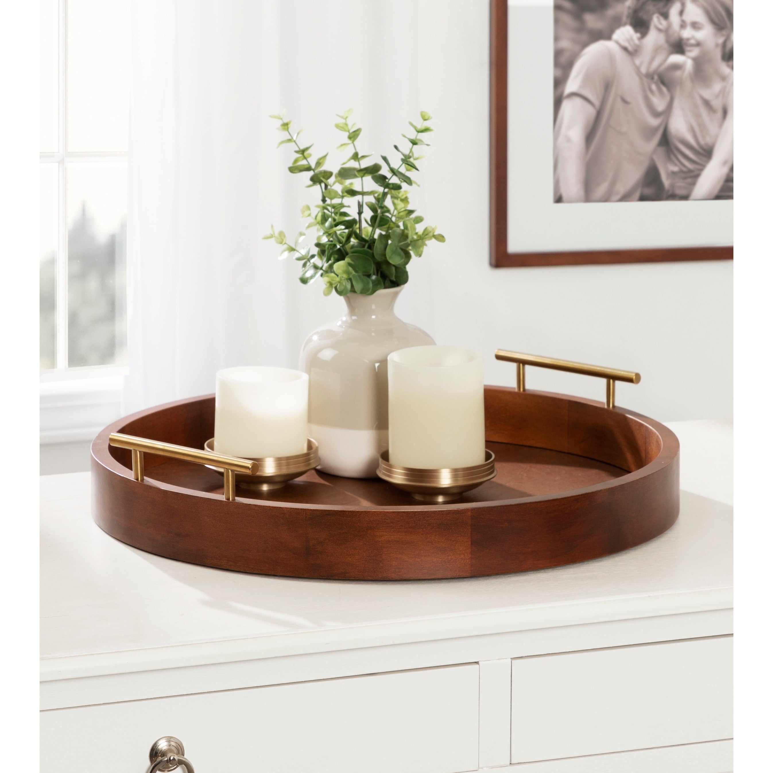 Plateau décoratif rond Kate et Laurel Lipton avec poignées en métal