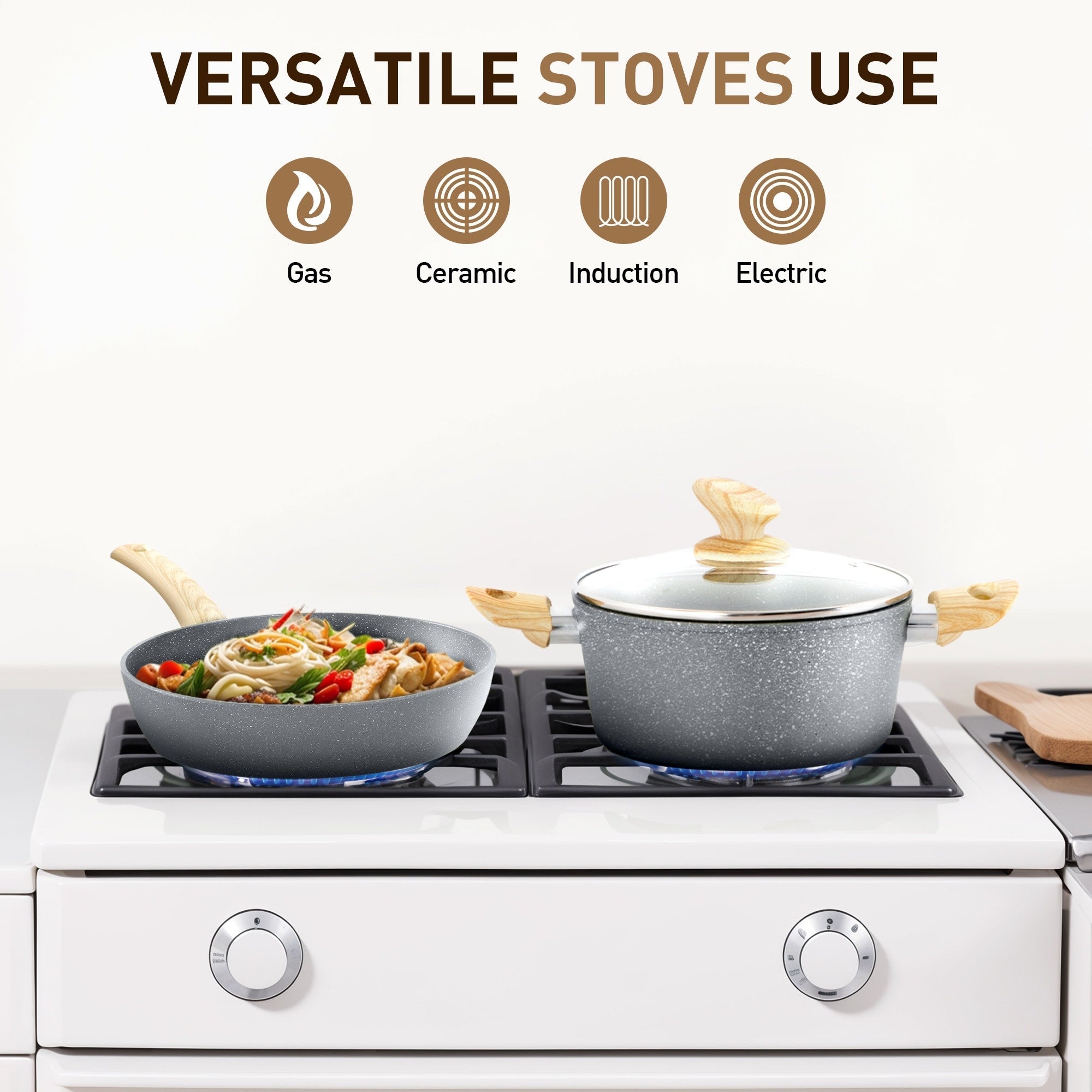 Batterie de cuisine antiadhésive, ensemble de 12 casseroles et poêles en granit