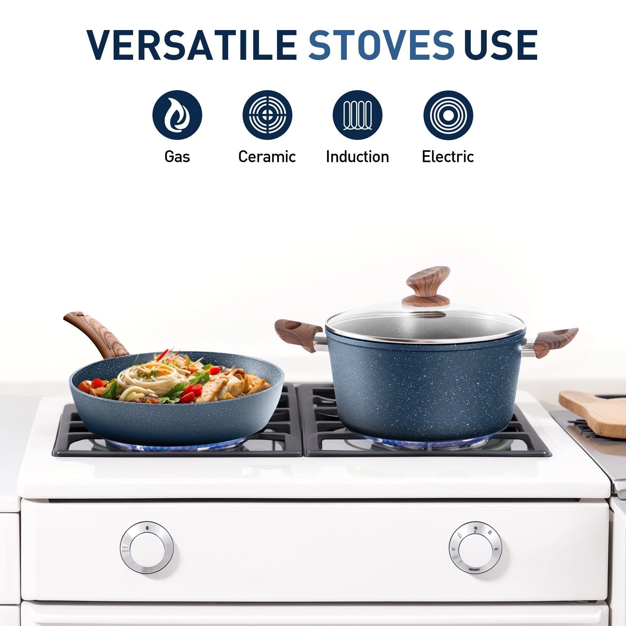 Batterie de cuisine antiadhésive, ensemble de 12 casseroles et poêles en granit