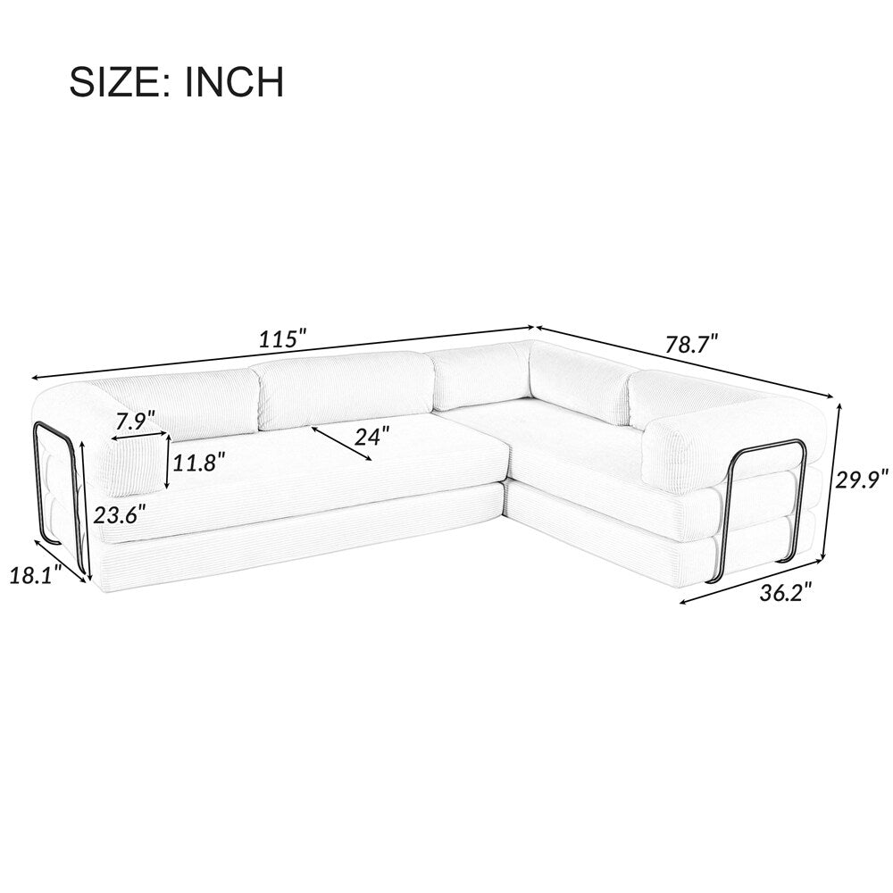 Canapé-lit modulaire en L en tissu velours côtelé