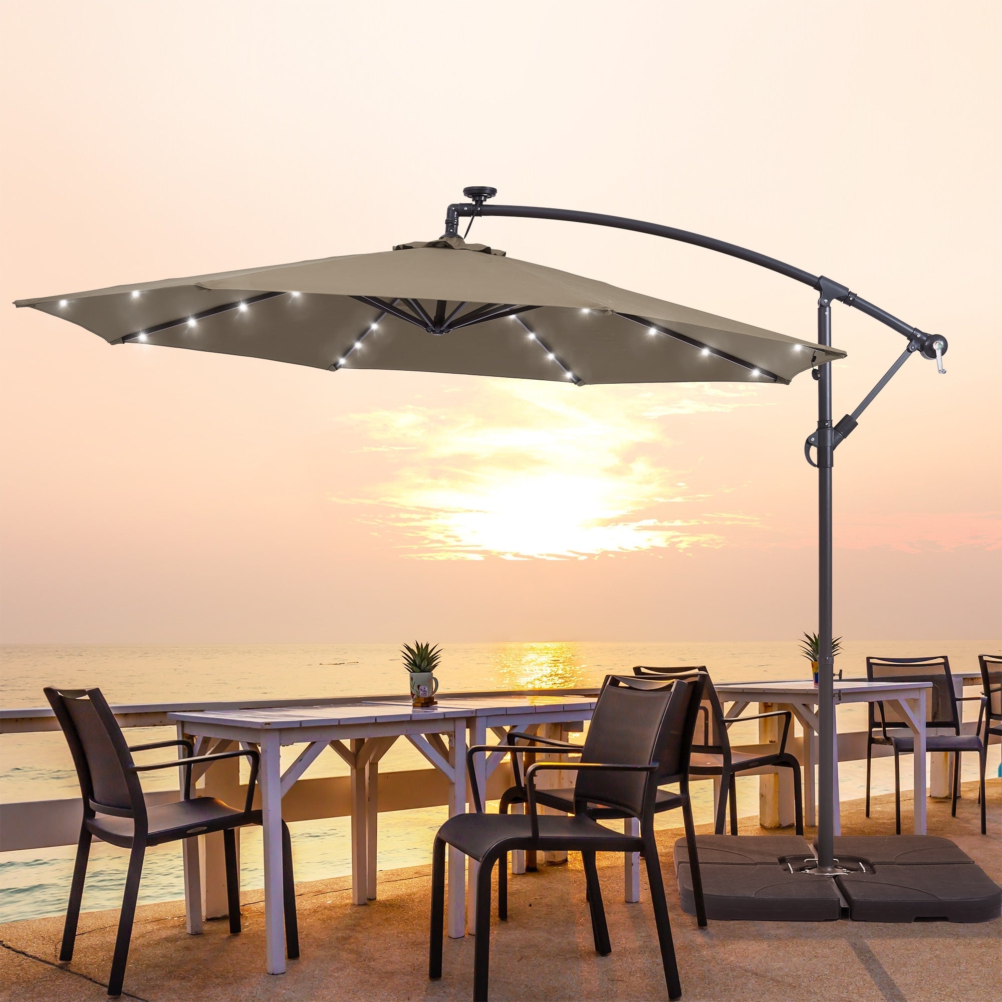 Parasol de terrasse déporté à LED LIVOOSUN de 10 pieds avec base croisée