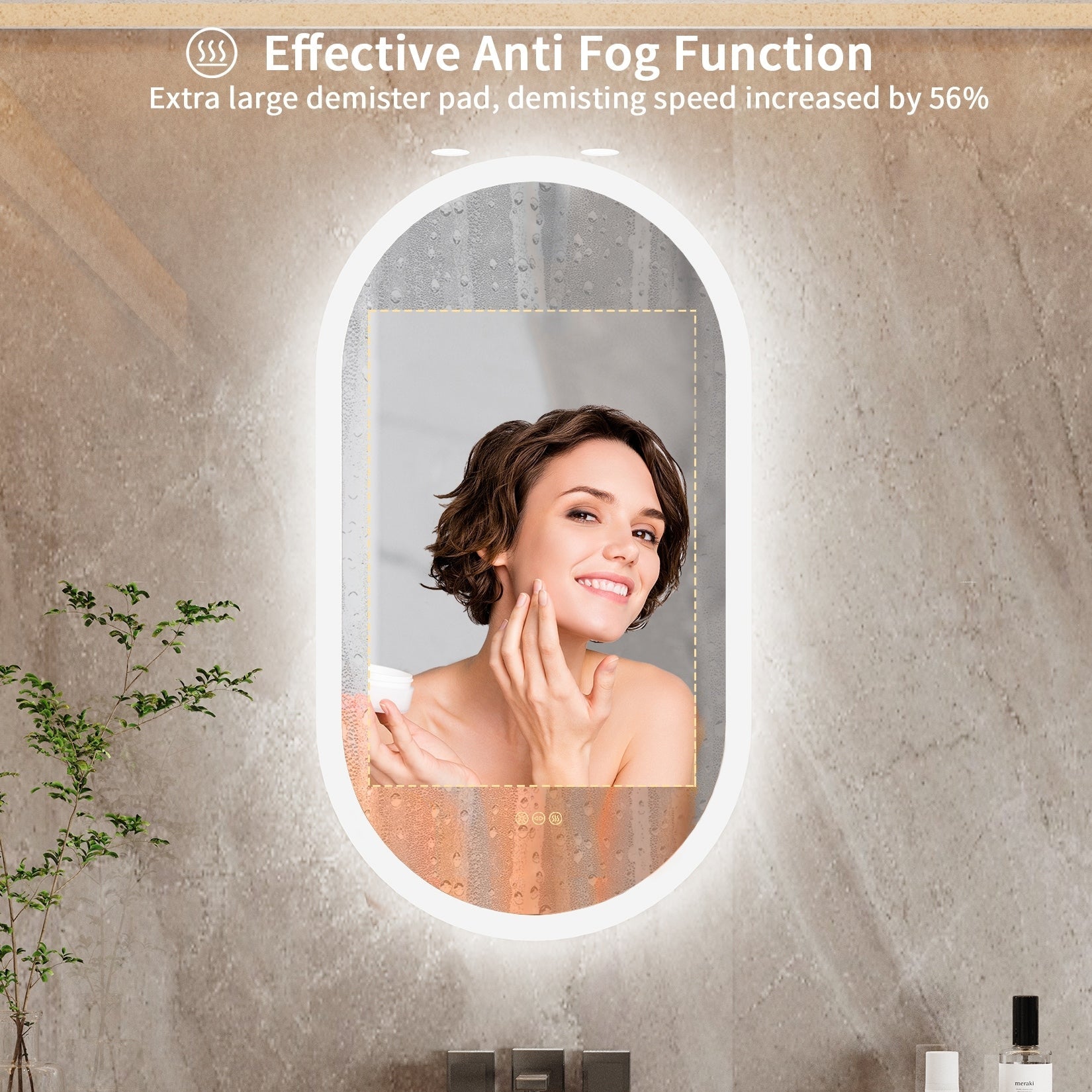 Grand miroir mural de salle de bain ovale sans cadre à LED, rétroéclairé à 3 niveaux, antibuée