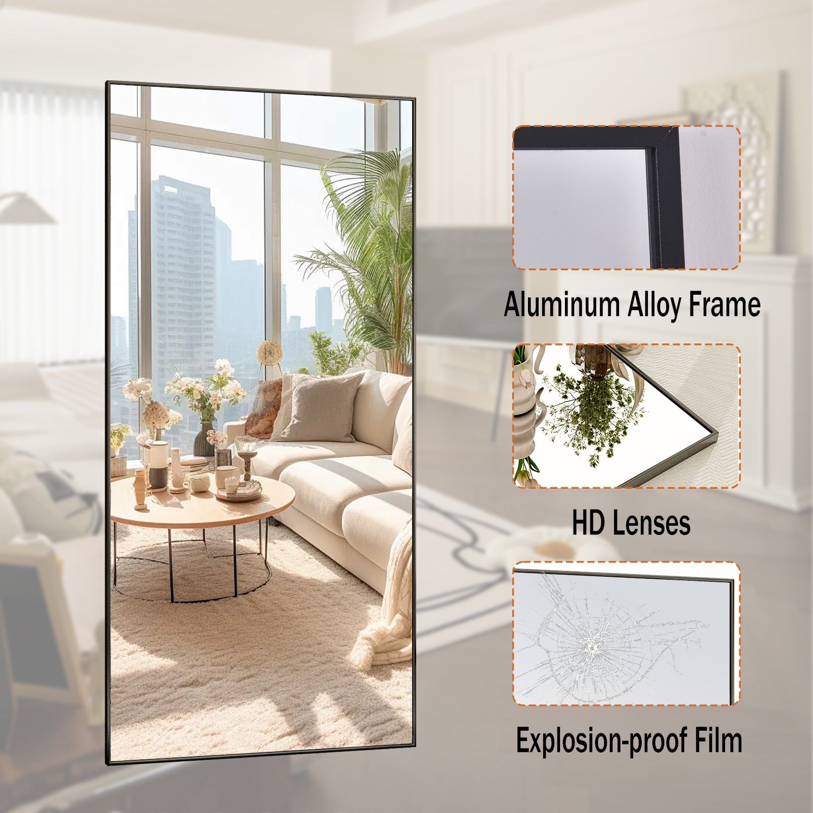 Grand miroir mural sur pied à suspendre