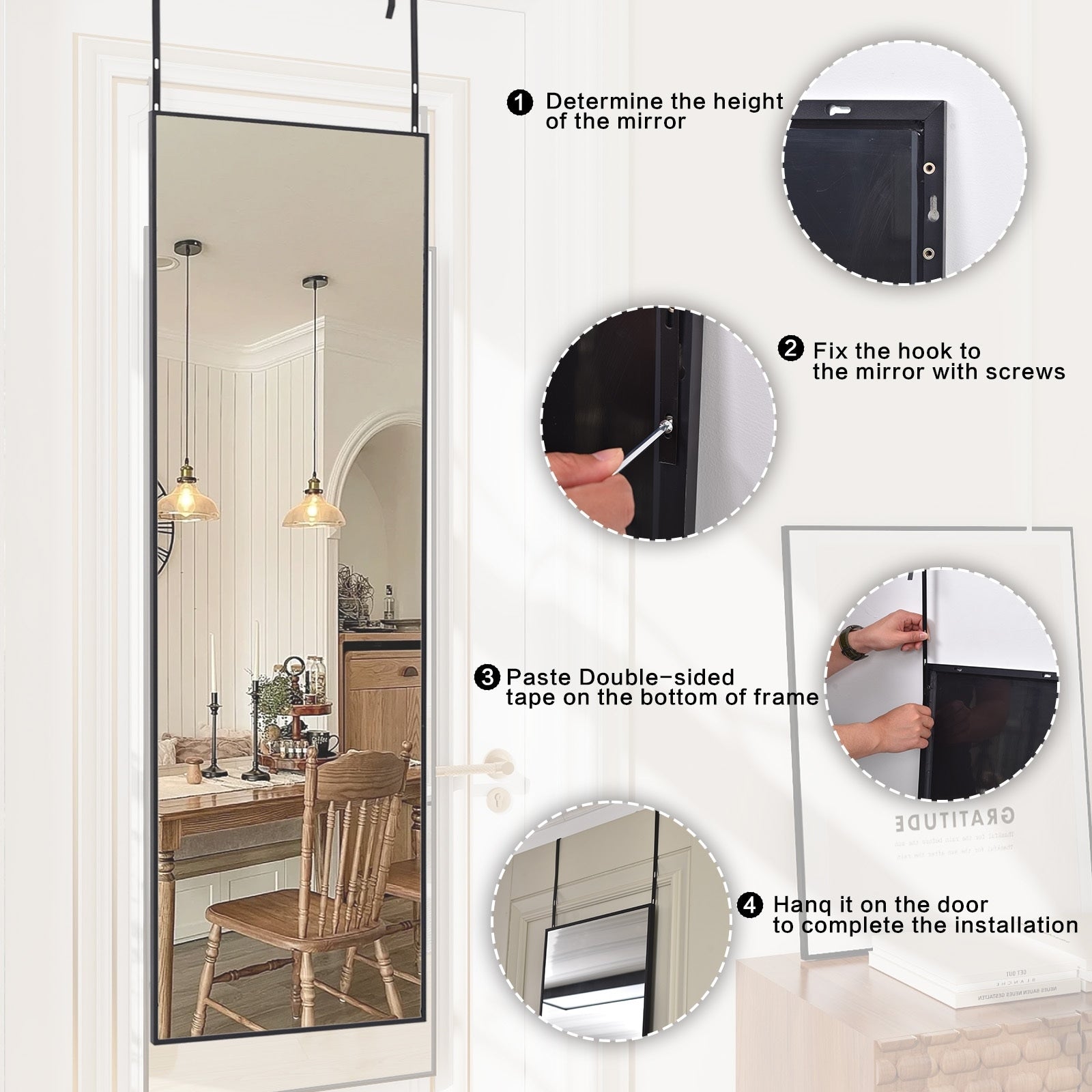 Grand miroir mural sur pied à suspendre