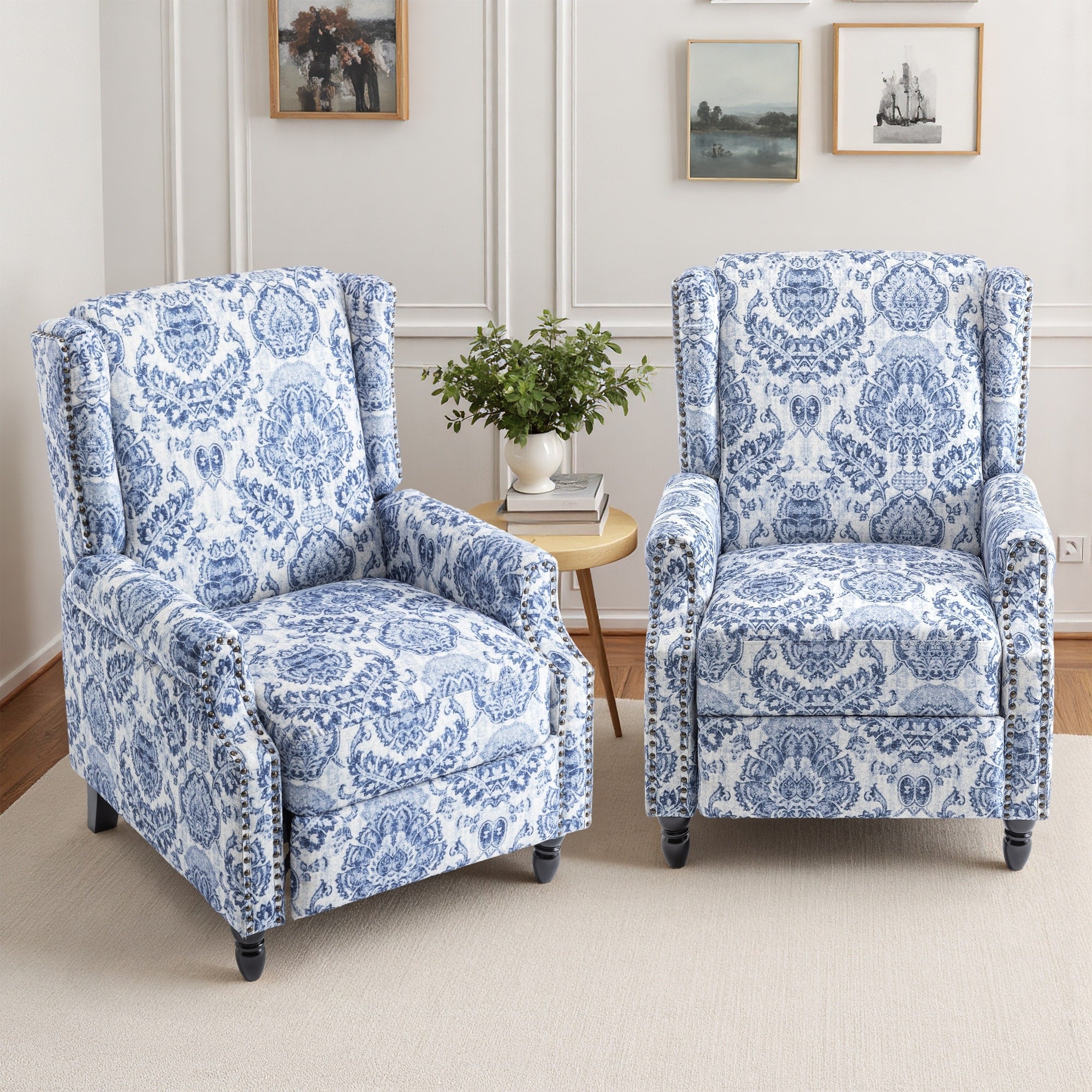 Ensemble de 2 fauteuils inclinables manuels à dossier à motif floral vintage de 29 po de largeur