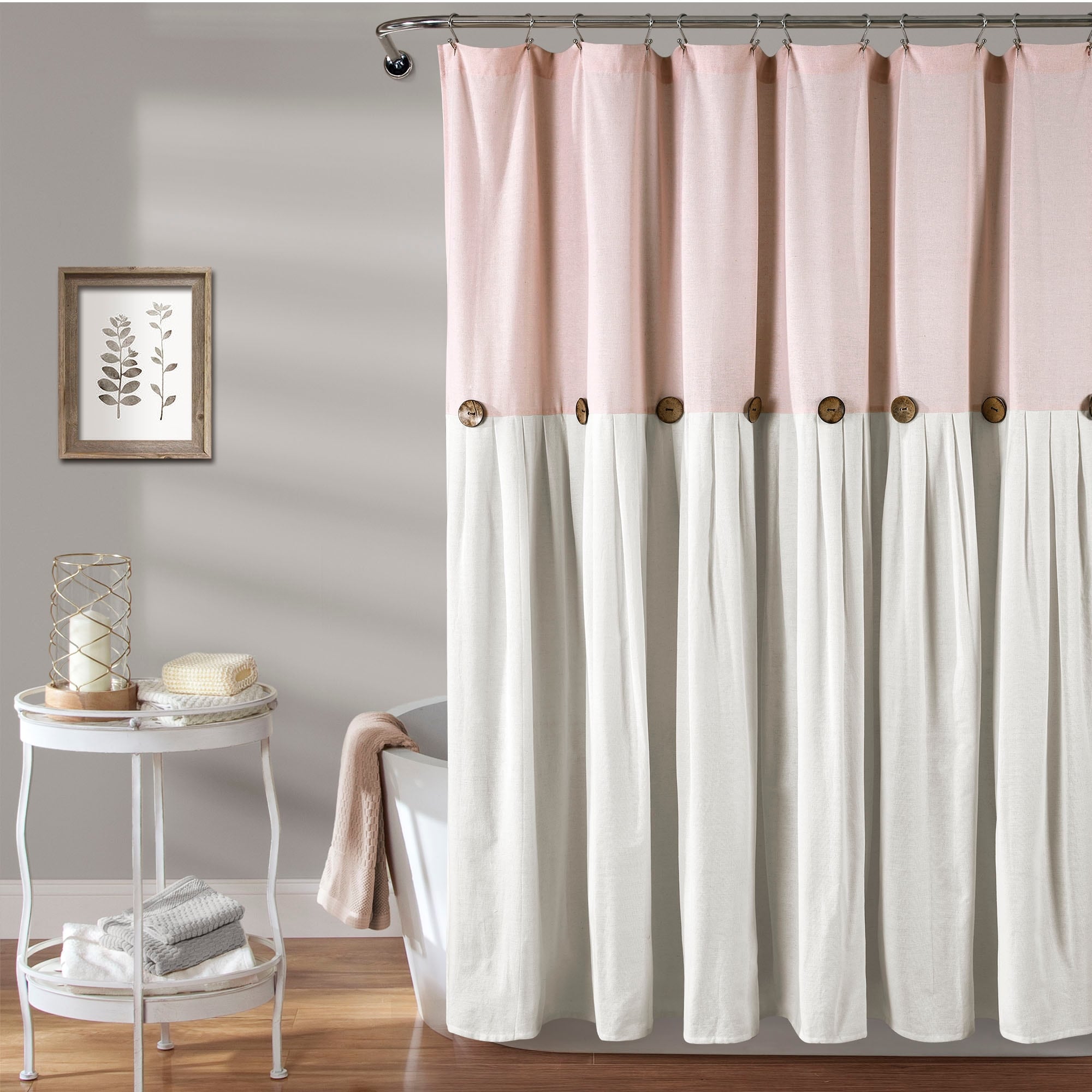 Rideau de douche à boutons en lin bicolore Lush Decor