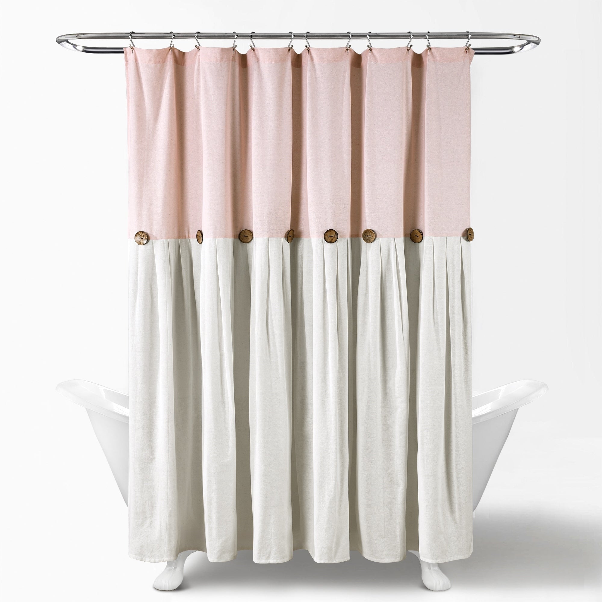 Rideau de douche à boutons en lin bicolore Lush Decor
