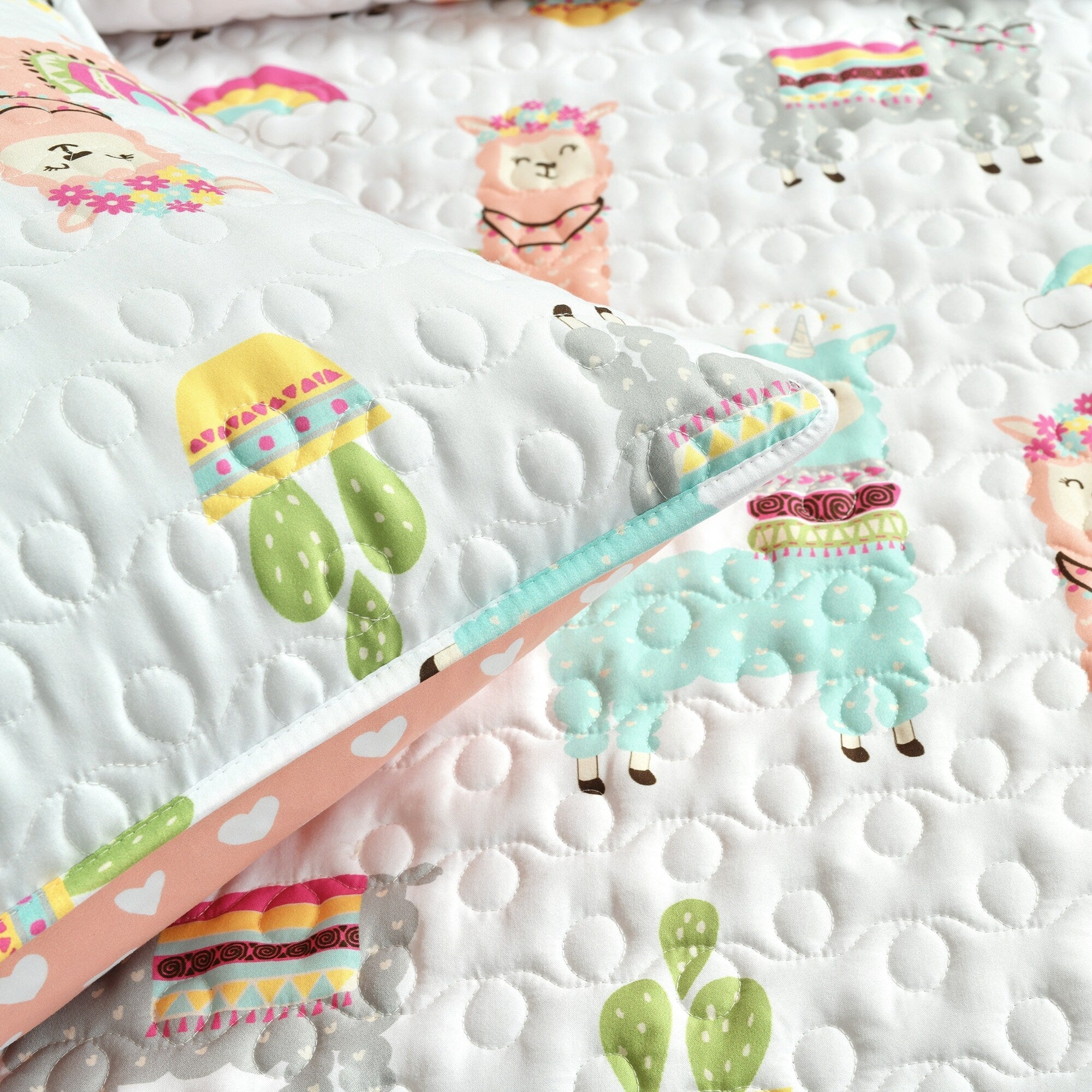 Ensemble de courtepointe réversible à imprimé cactus lama du sud-ouest de Lush Decor