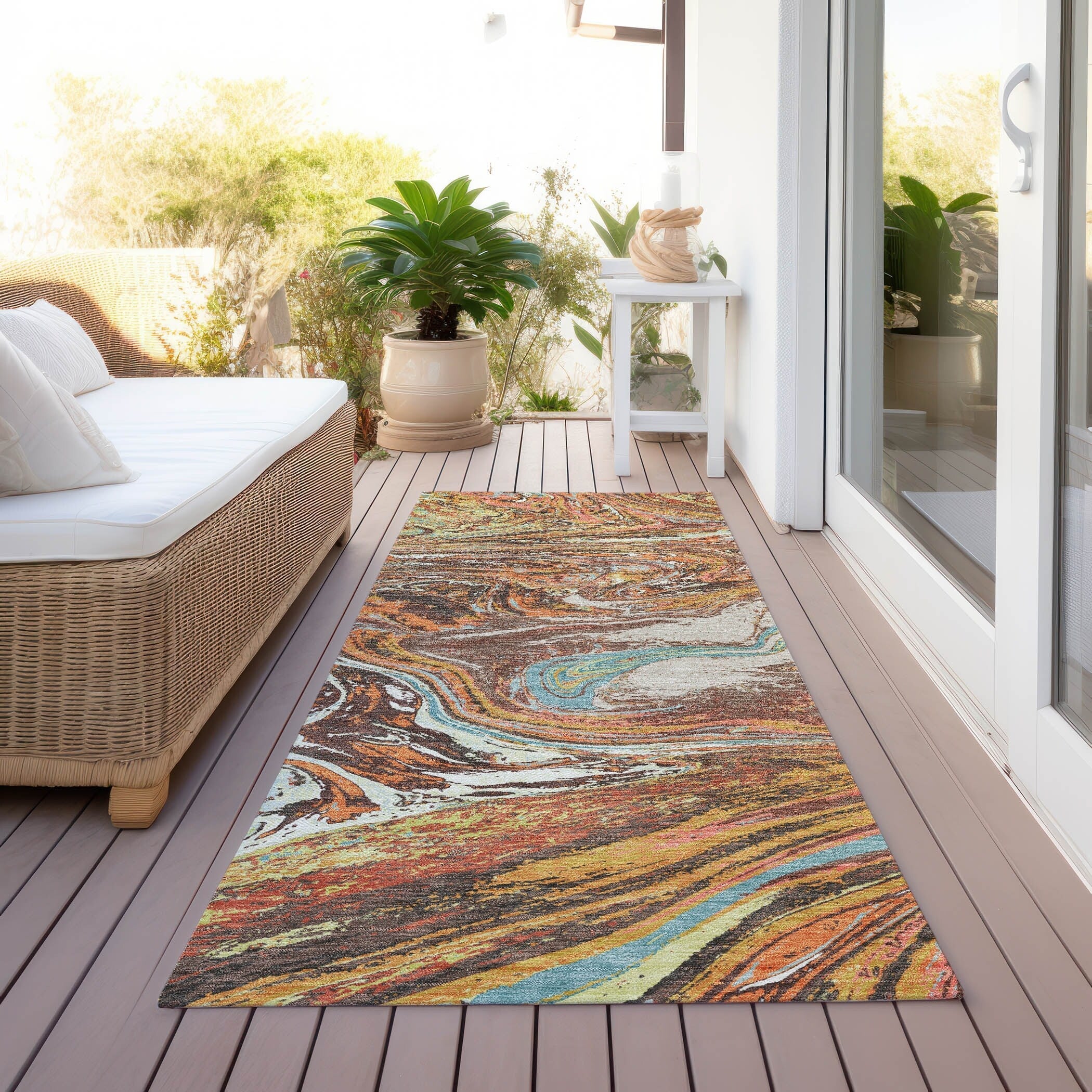 Tapis Chantille abstrait à motifs de coups de pinceau, lavable en machine, pour intérieur et extérieur