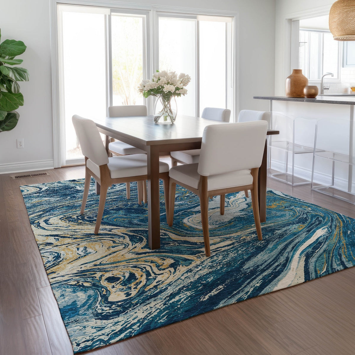 Tapis Chantille abstrait à motifs de coups de pinceau, lavable en machine, pour intérieur et extérieur