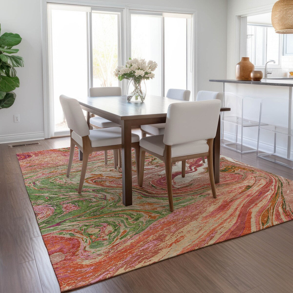 Tapis Chantille abstrait à motifs de coups de pinceau, lavable en machine, pour intérieur et extérieur