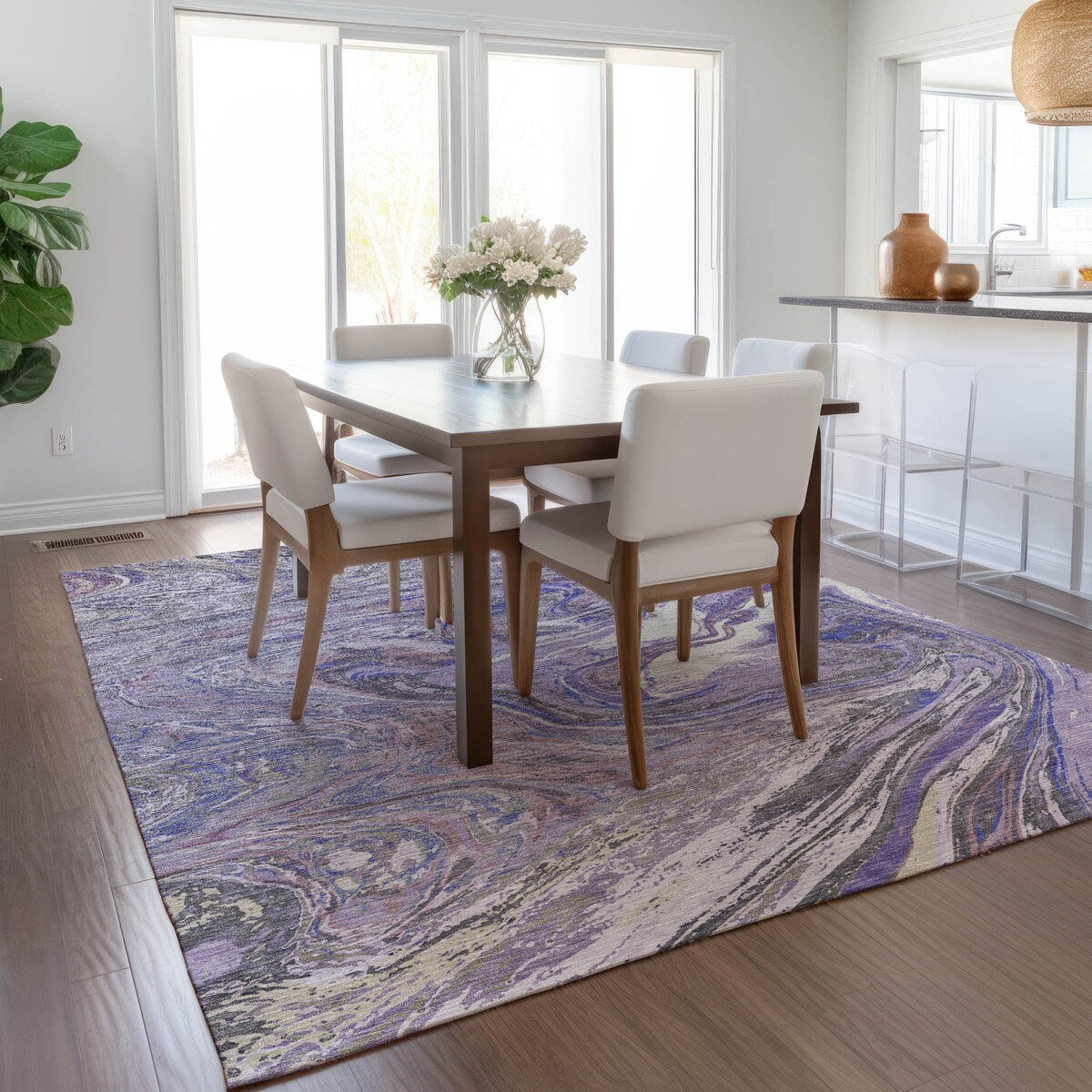 Tapis Chantille abstrait à motifs de coups de pinceau, lavable en machine, pour intérieur et extérieur