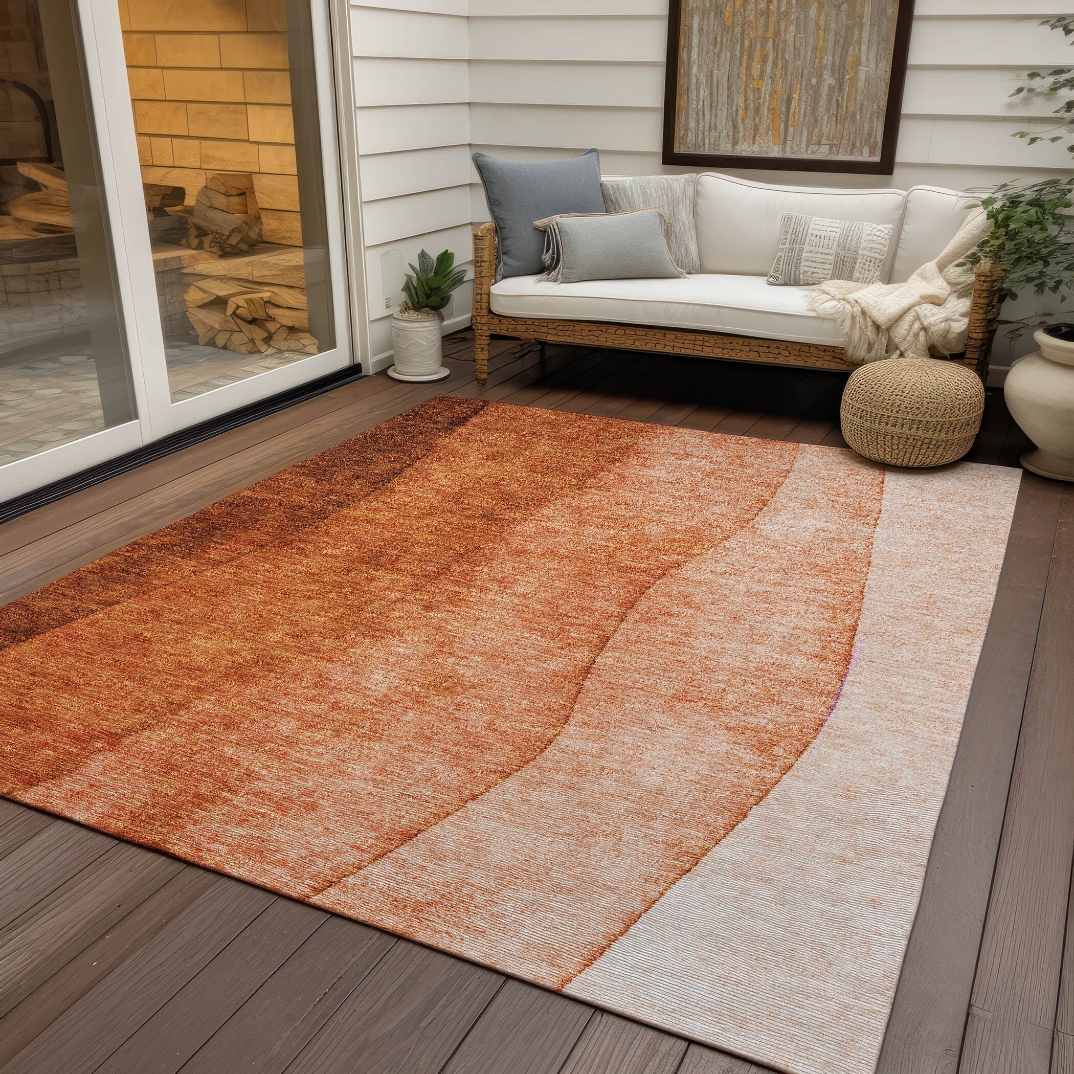 Tapis contemporain Chantille ombré lavable en machine pour intérieur/extérieur