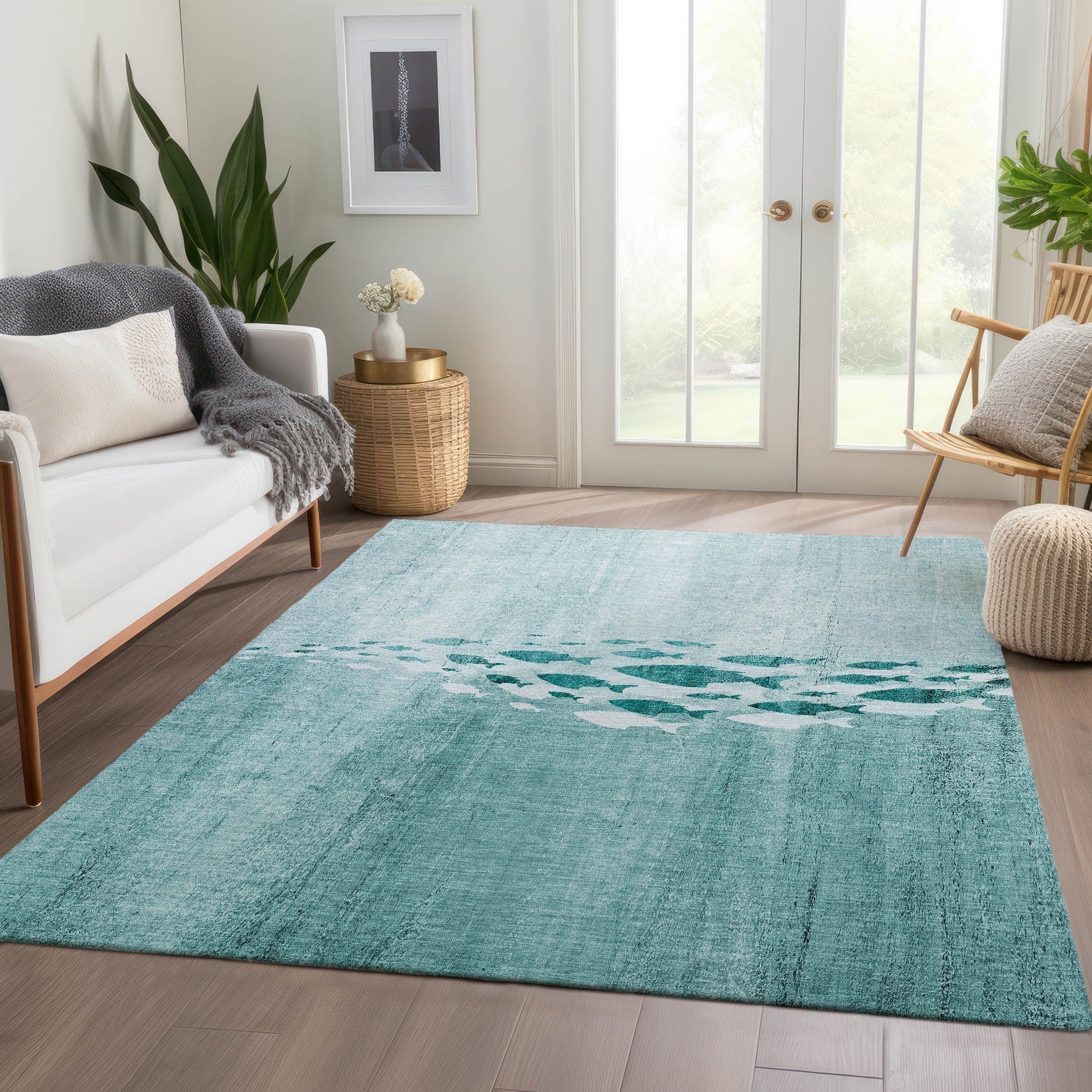 Tapis Chantille moderne Sea Life lavable en machine pour intérieur/extérieur