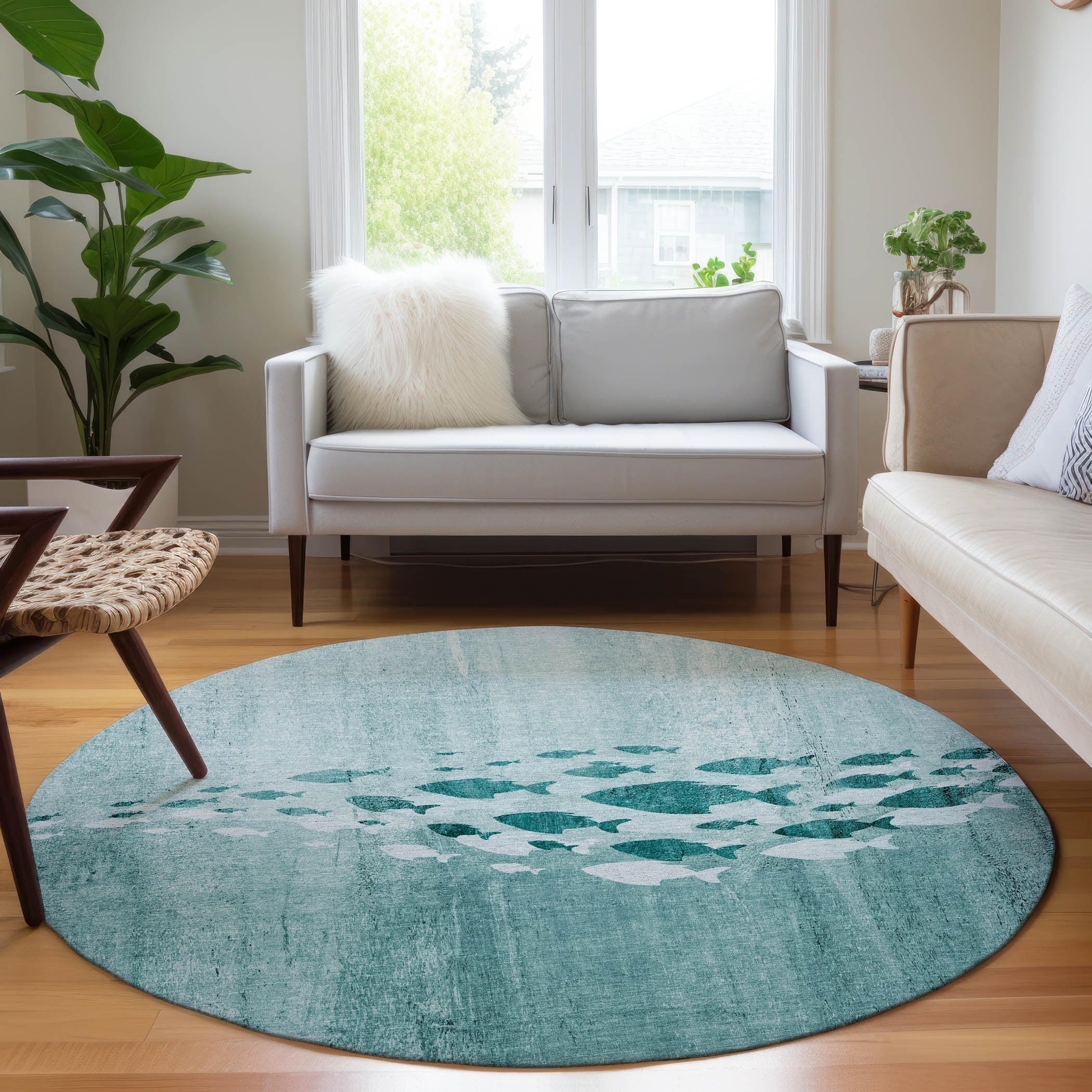 Tapis Chantille moderne Sea Life lavable en machine pour intérieur/extérieur