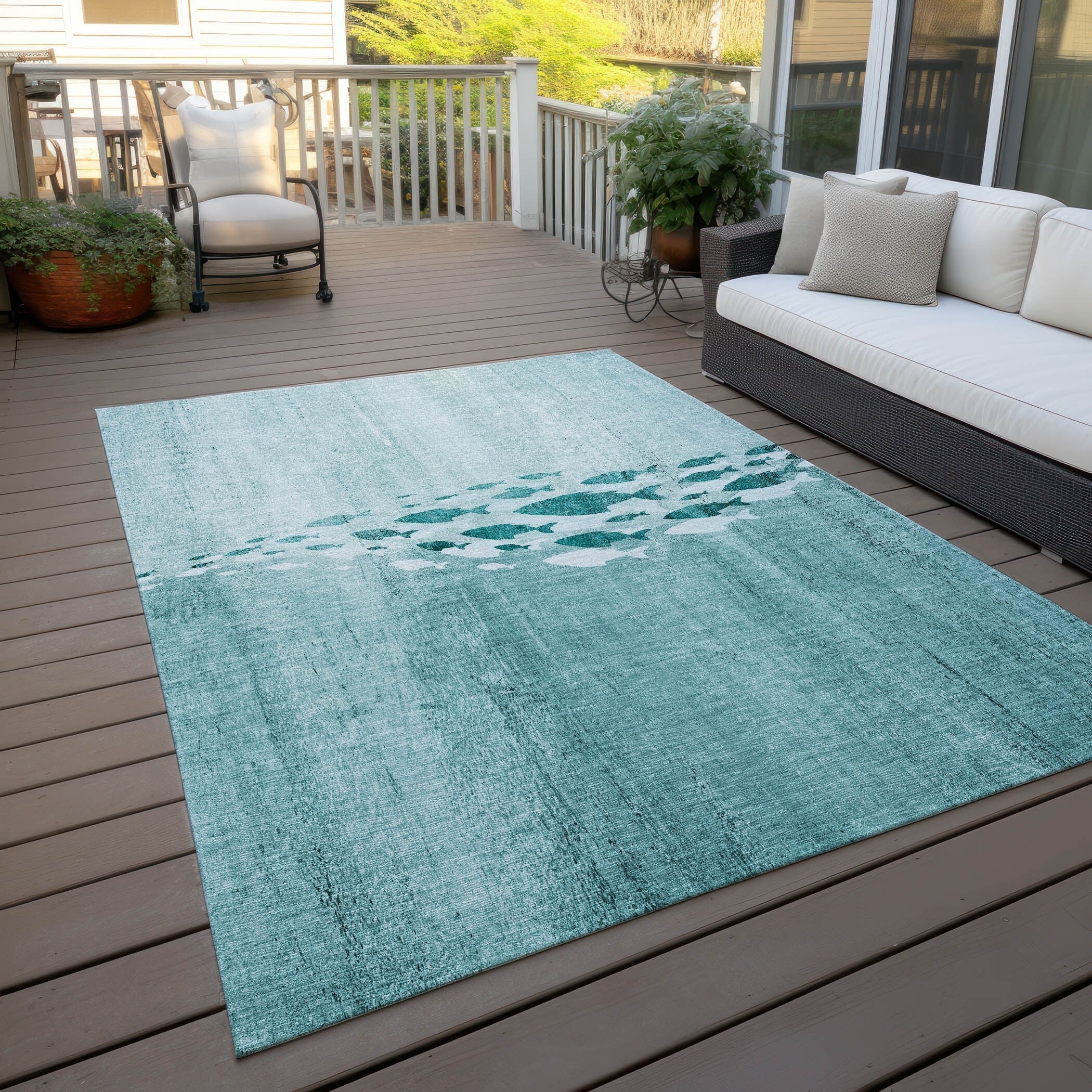 Tapis Chantille moderne Sea Life lavable en machine pour intérieur/extérieur