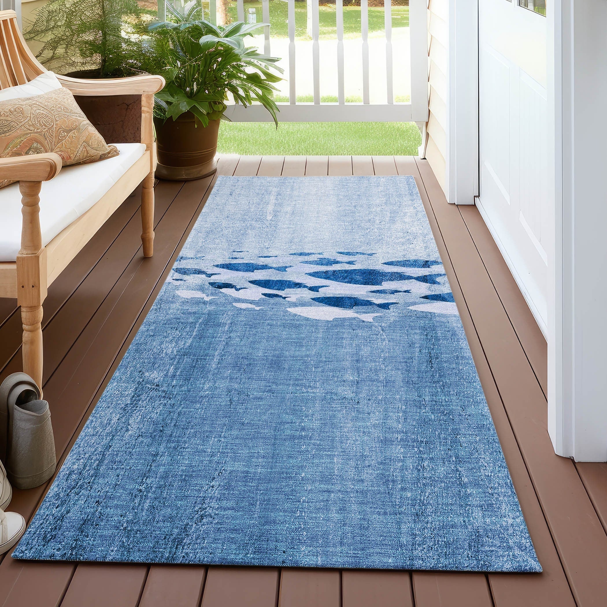 Tapis Chantille moderne Sea Life lavable en machine pour intérieur/extérieur