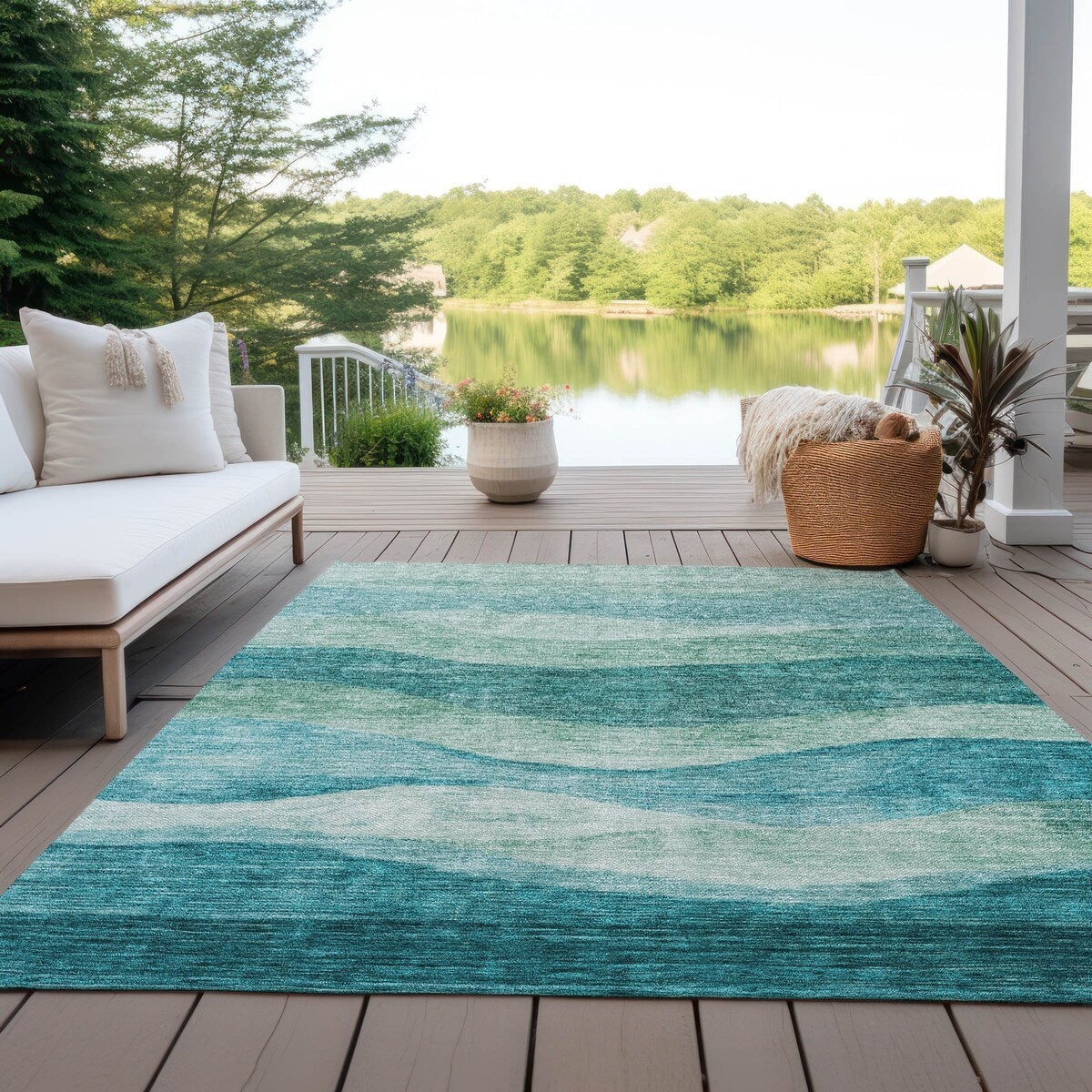 Tapis Chantille contemporain à vagues lavable en machine pour intérieur/extérieur