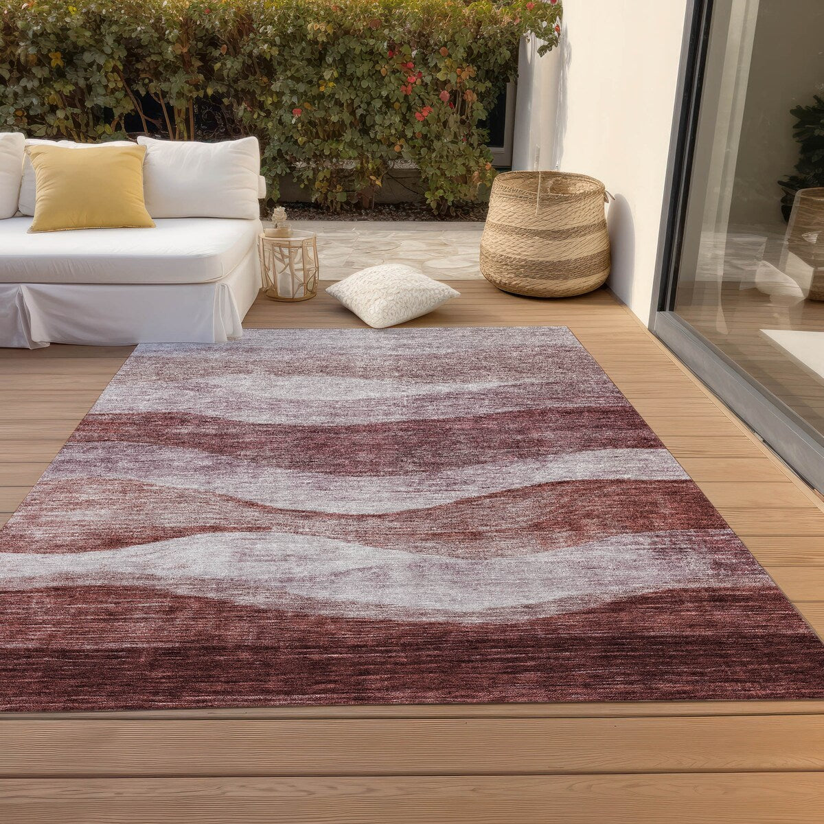 Tapis Chantille contemporain à vagues lavable en machine pour intérieur/extérieur