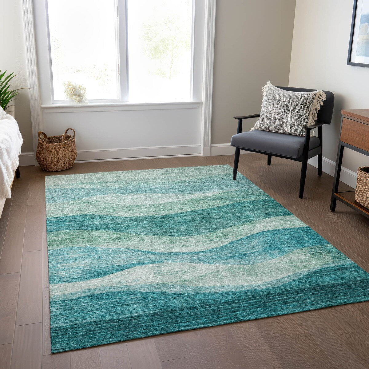 Tapis Chantille contemporain à vagues lavable en machine pour intérieur/extérieur