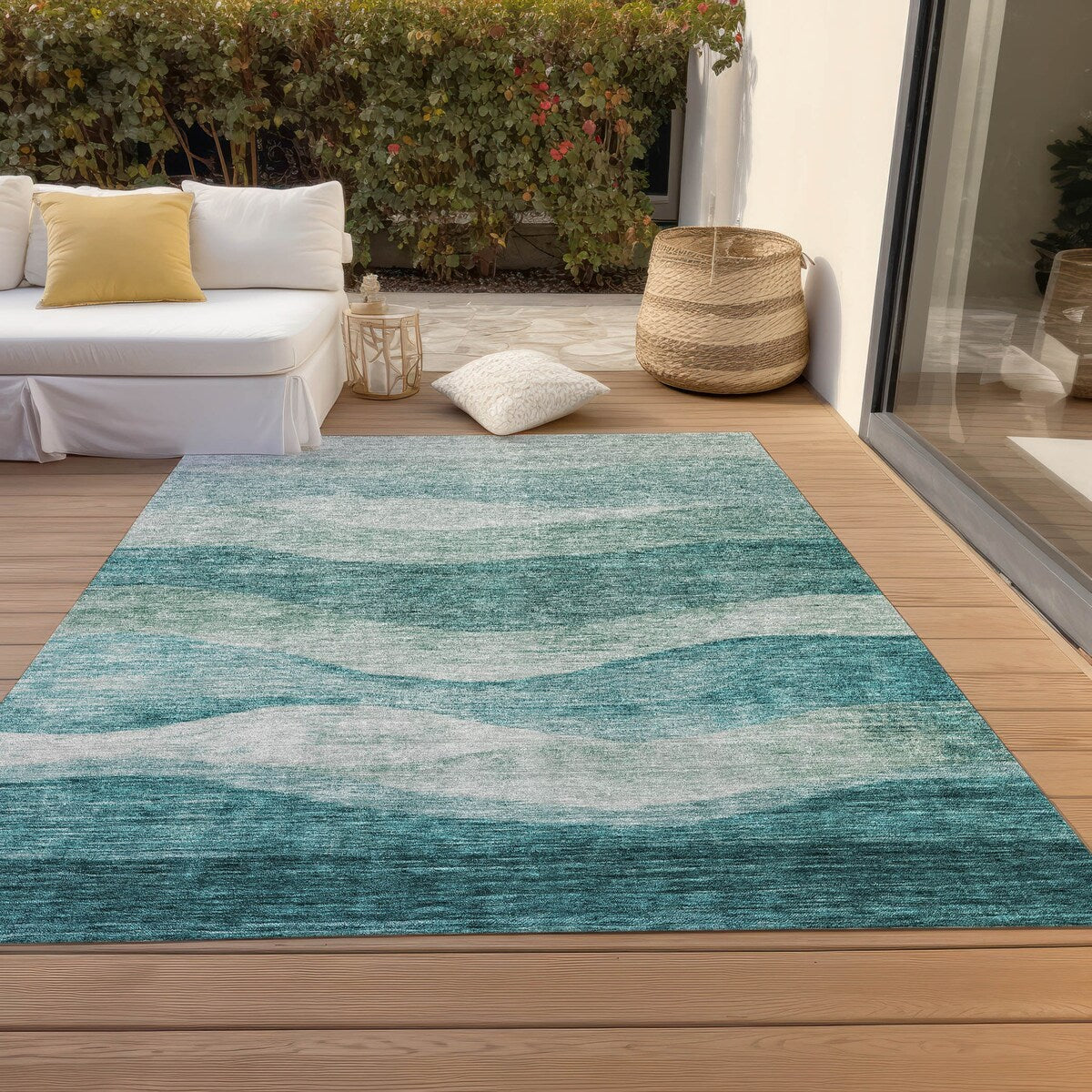 Tapis Chantille contemporain à vagues lavable en machine pour intérieur/extérieur