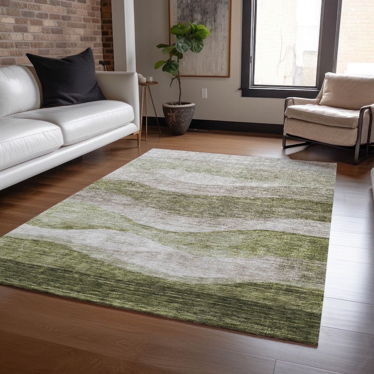 Tapis Chantille contemporain à vagues lavable en machine pour intérieur/extérieur