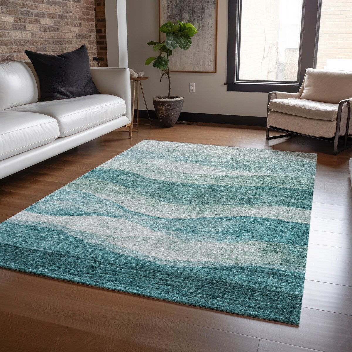 Tapis Chantille contemporain à vagues lavable en machine pour intérieur/extérieur