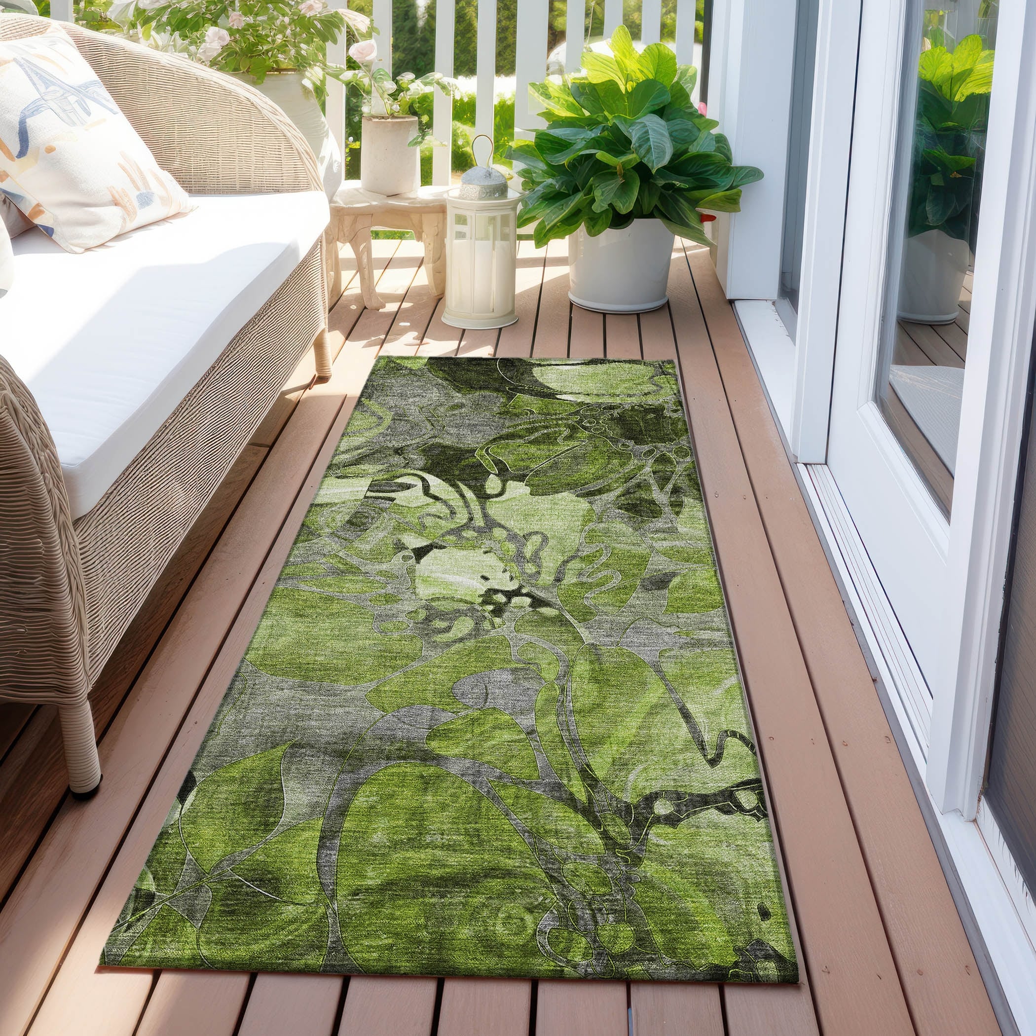 Tapis Chantille floral moderne lavable en machine pour intérieur/extérieur