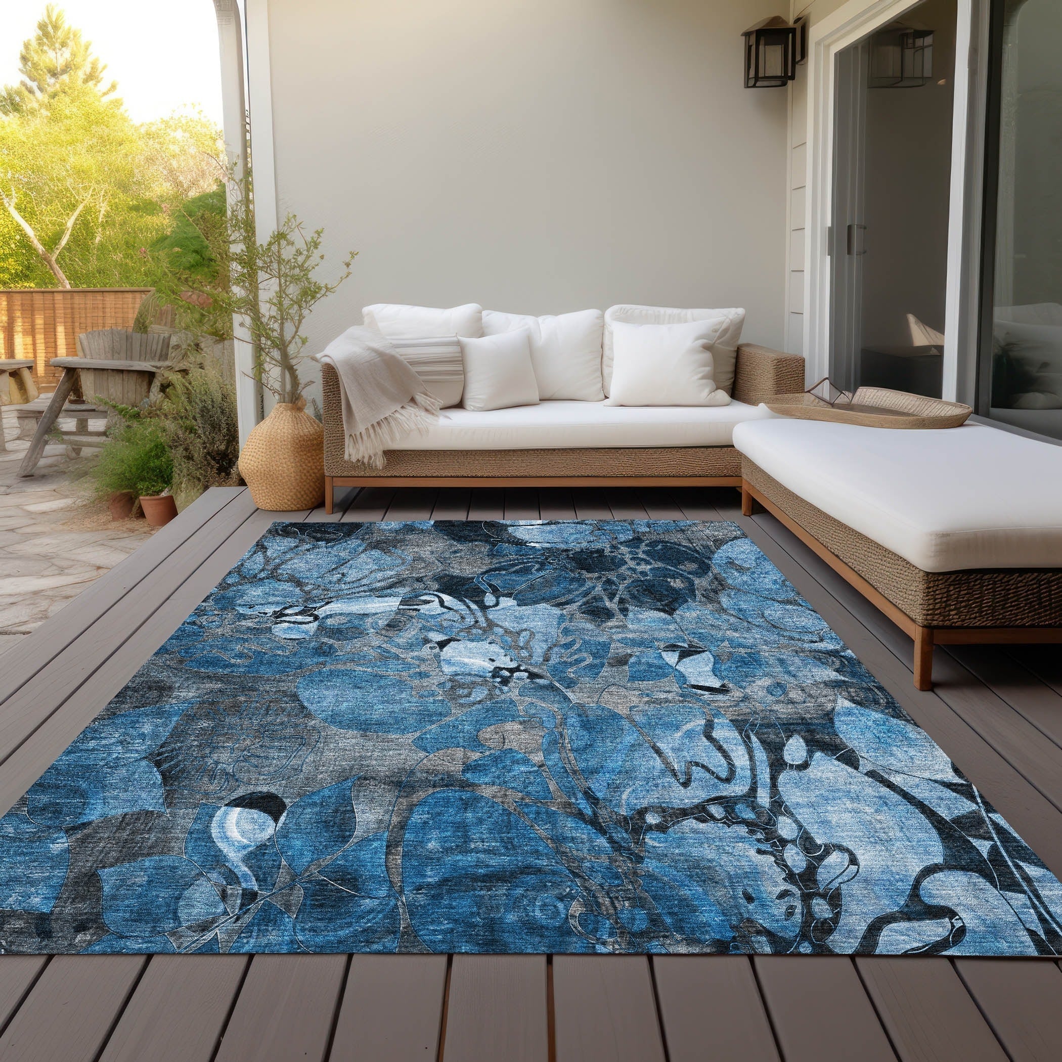 Tapis Chantille floral moderne lavable en machine pour intérieur/extérieur