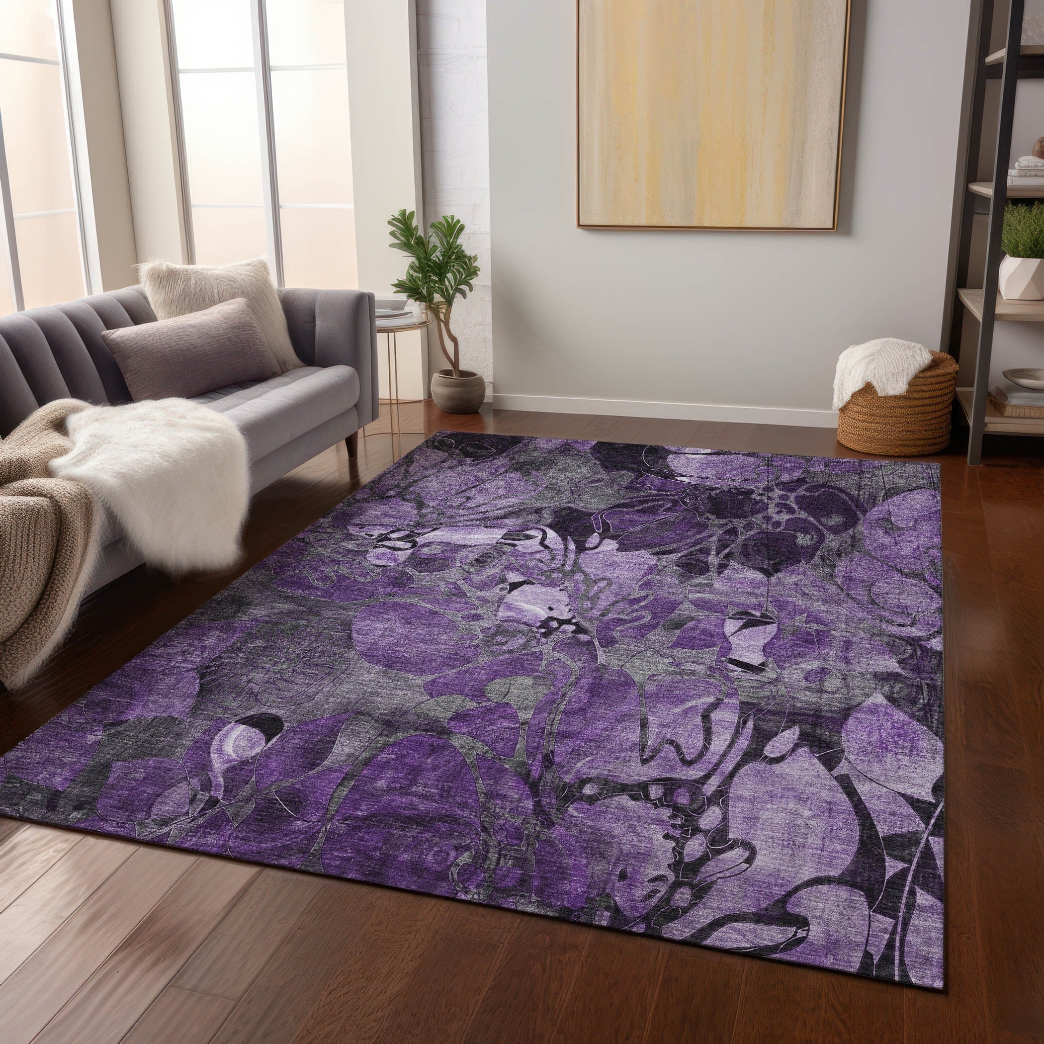 Tapis Chantille floral moderne lavable en machine pour intérieur/extérieur